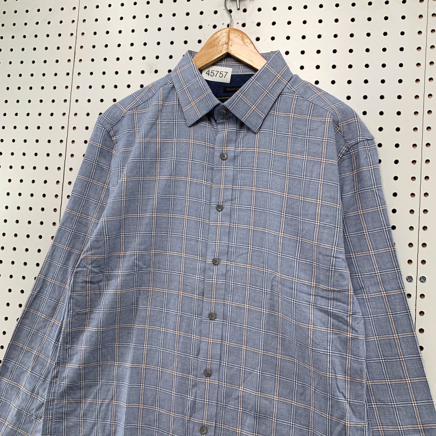 Jos. A. Bank Jos A Bank Button Shirt Mens Large Blue Tailored Fit Plaid Cashmere Silk Blend Size US L / EU 52-54 / 3 - 4 Thumbnail