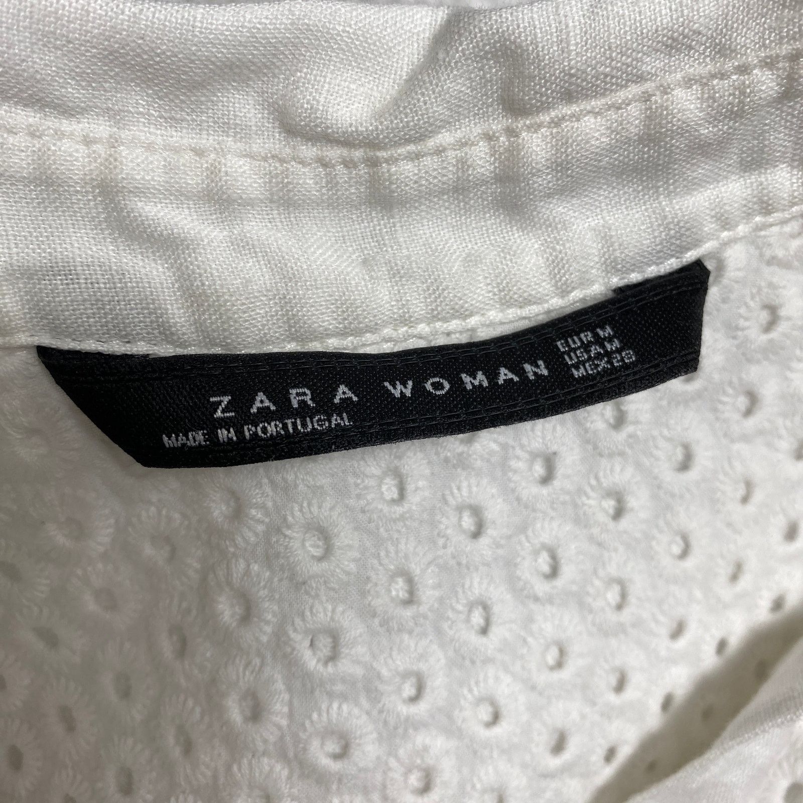 Zara Zara Womens Size M White Eyelet 3/4 Sleeve Button Up Top Size M / US 6-8 / IT 42-44 - 5 Thumbnail