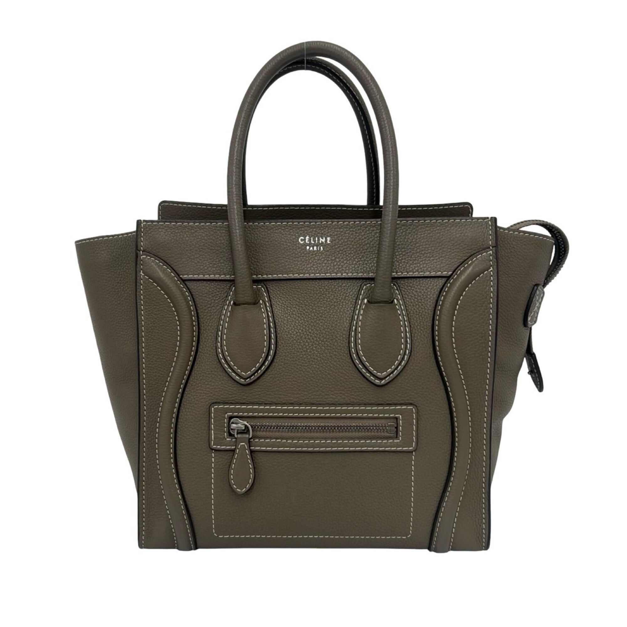 Celine CELINE Luggage Micro Shopper Drummed Calf Leather Handbag Tote Bag Greige 90288 Size ONE SIZE - 1 Thumbnail