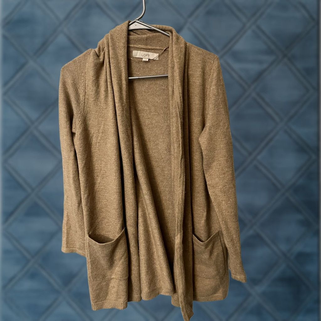 Ann Taylor LOFT Cardigan Sweater Brown Open Front Long Sleeve Size M Women Casual Knit Cotton Blend Pockets Size M / US 6-8 / IT 42-44 - 1 Thumbnail