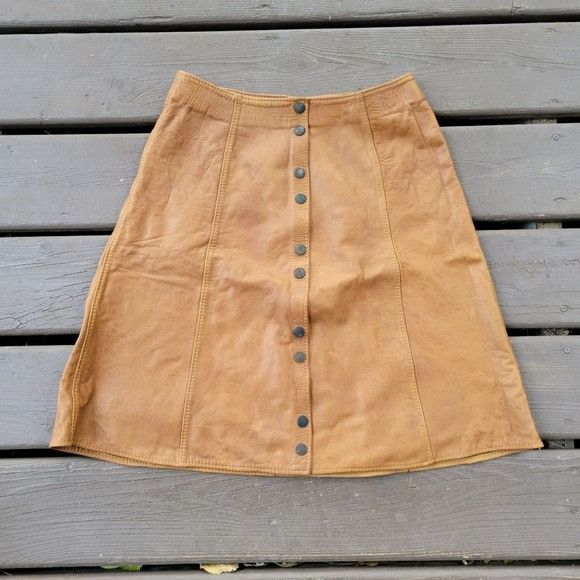 Handmade × Vintage Vintage 70s Western Boho Camel Tan Honey Leather skirt Size 27" / US 4 / IT 40 - 8 Thumbnail