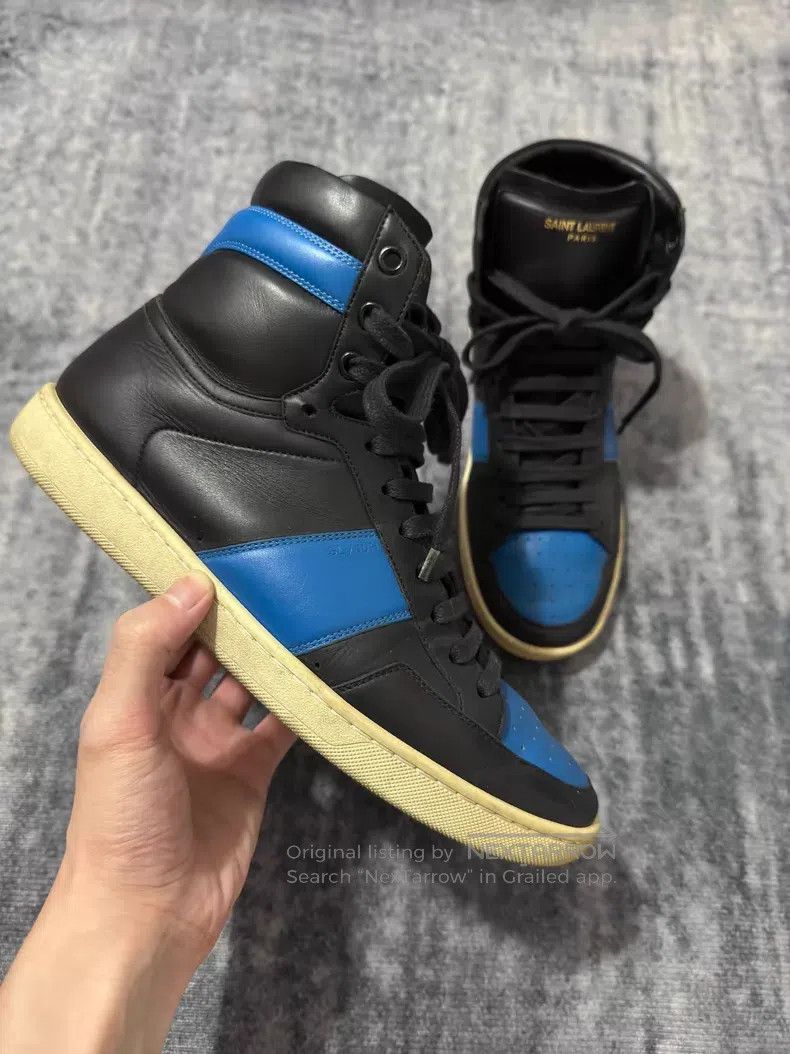 Saint Laurent Paris Saint Laurent Paris Blue and Black Leather High Top Sneake Size US 7 / EU 40 - 2 Thumbnail
