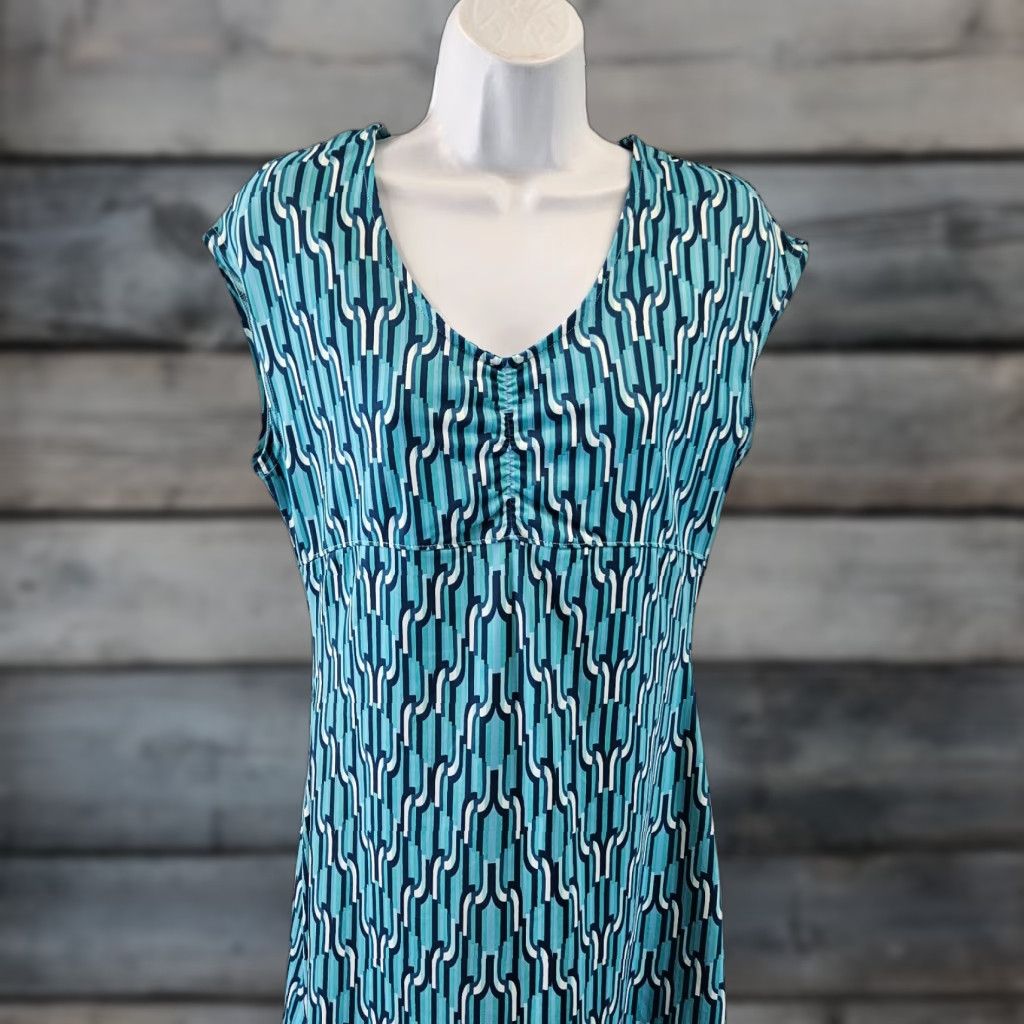 Vintage Title Nine Womens Printed Dress Sz Medium Blue White Scoop Neck Dress of A-Line Pattern: Geometric Ladies Medium Blue Womens Size M / US 6-8 / IT 42-44 - 1 Thumbnail