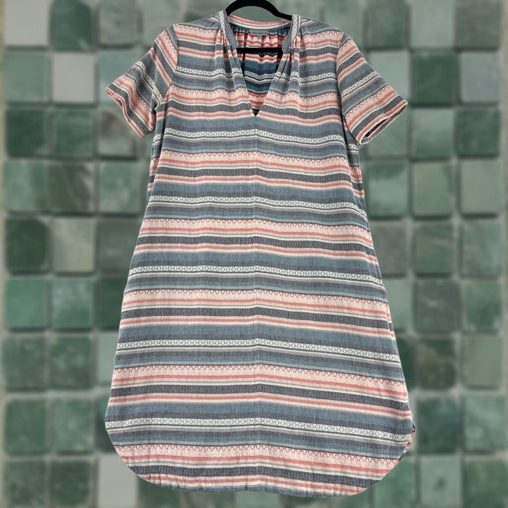 Anthropologie Anthropologie The Odells Liliana Dress Womens M Pink Gray Striped V-Neck Shirt Dress Size M / US 6-8 / IT 42-44 - 1 Thumbnail