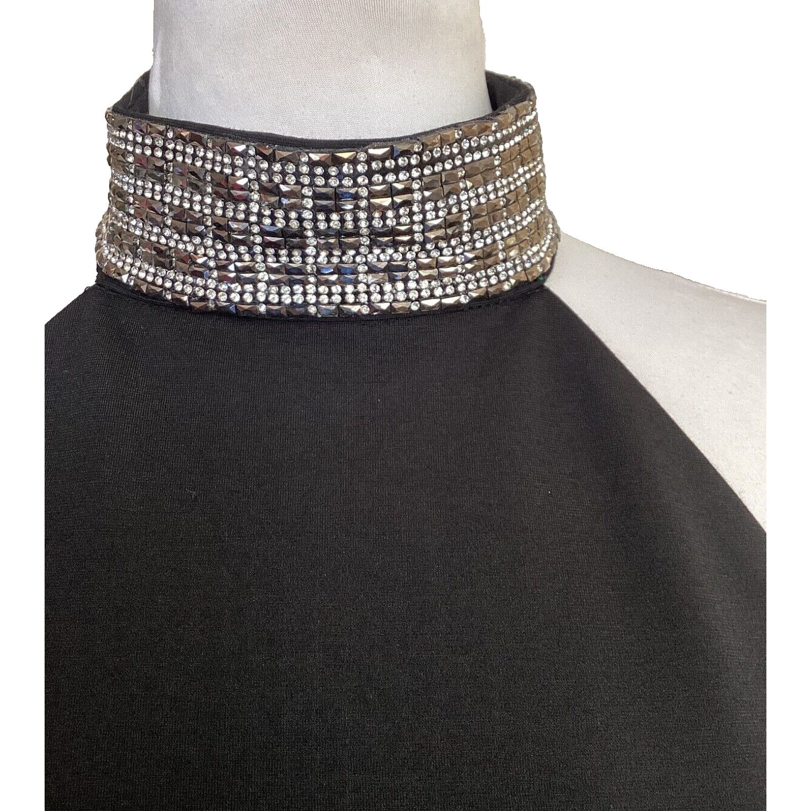 Bebe BEBE BLACK HALTER MINI DRESS RHINESTONE CHOKER JAGGED TRIM S Size S / US 4 / IT 40 - 6 Thumbnail