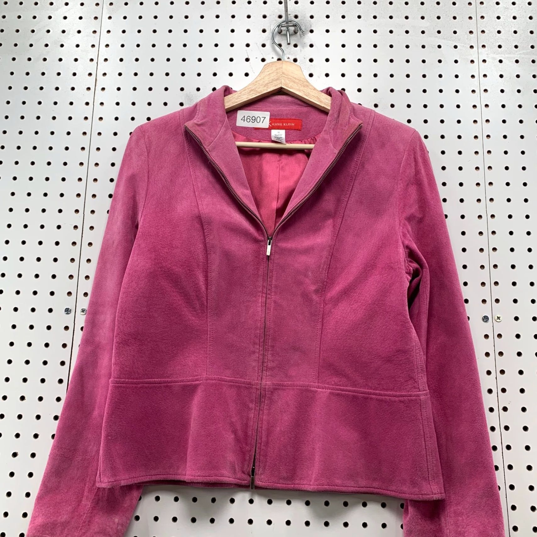 Anne Klein Anne Klein Suede Jacket Womens 10 Pink Zip Collared Lined Retro Classic Jacket Size L / US 10 / IT 46 - 4 Thumbnail