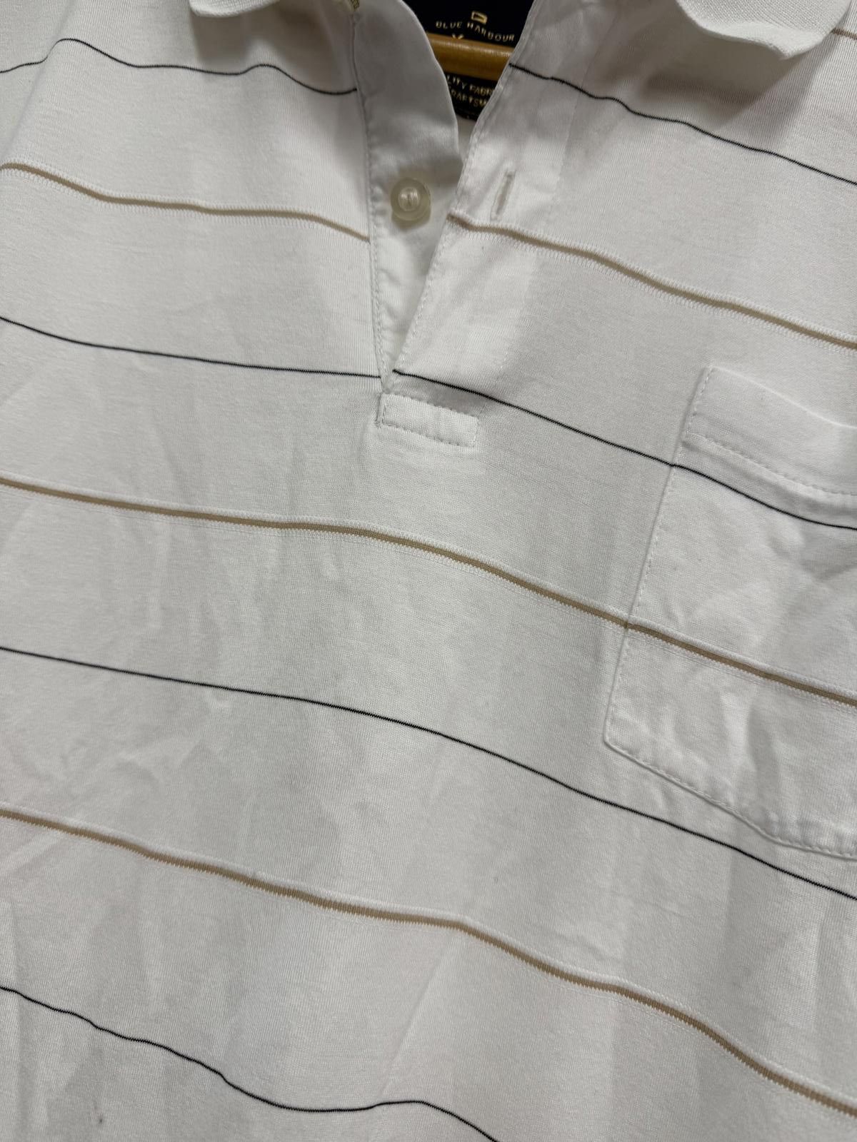 Marks & Spencer Marks & Spencer Men's Medium White Polo Shirt with Stripes Size US M / EU 48-50 / 2 - 3 Thumbnail