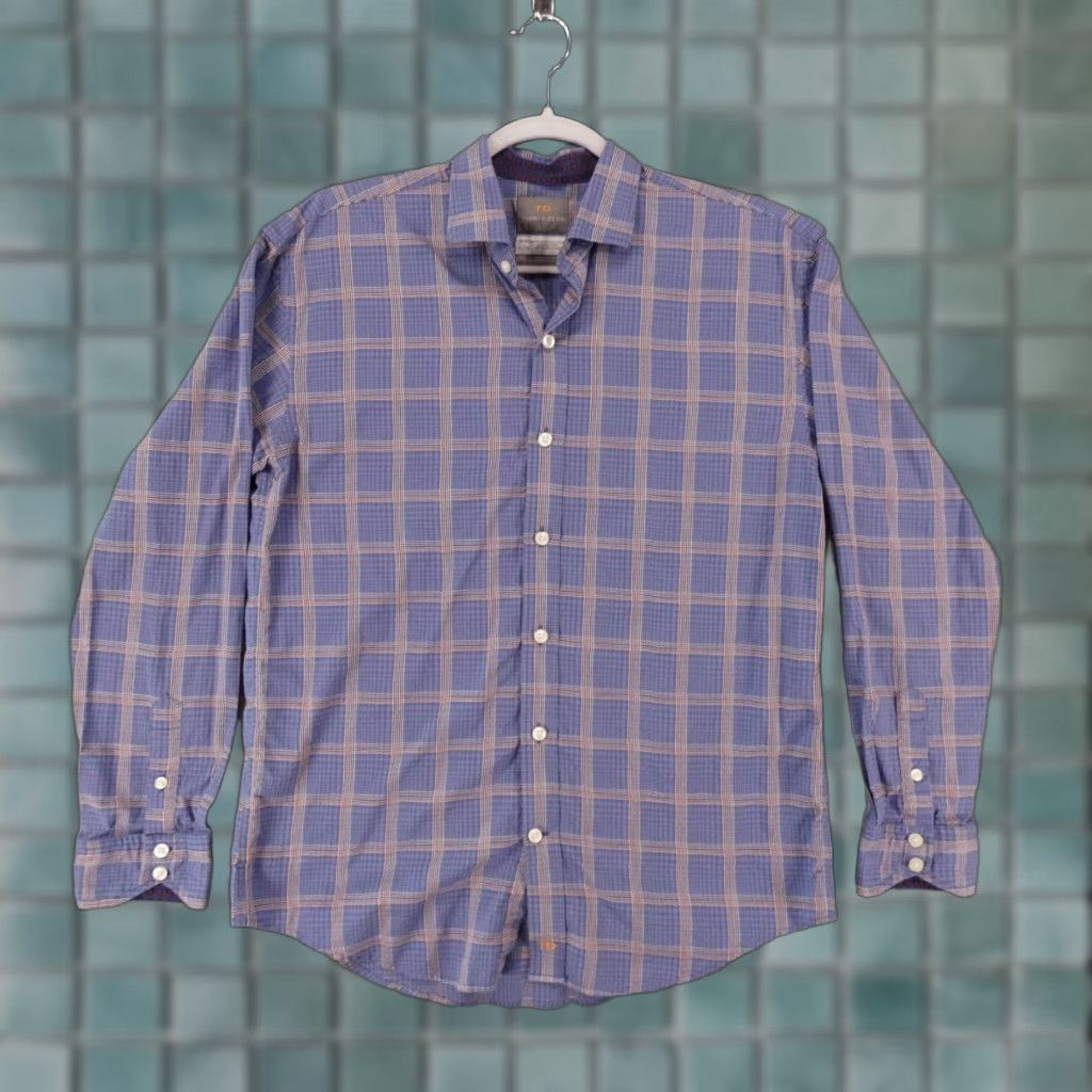 Vintage Thomas Dean Shirt Mens Extra Large Button-Up Long Sleeve Blue Plaid Size US XL / EU 56 / 4 - 1 Thumbnail