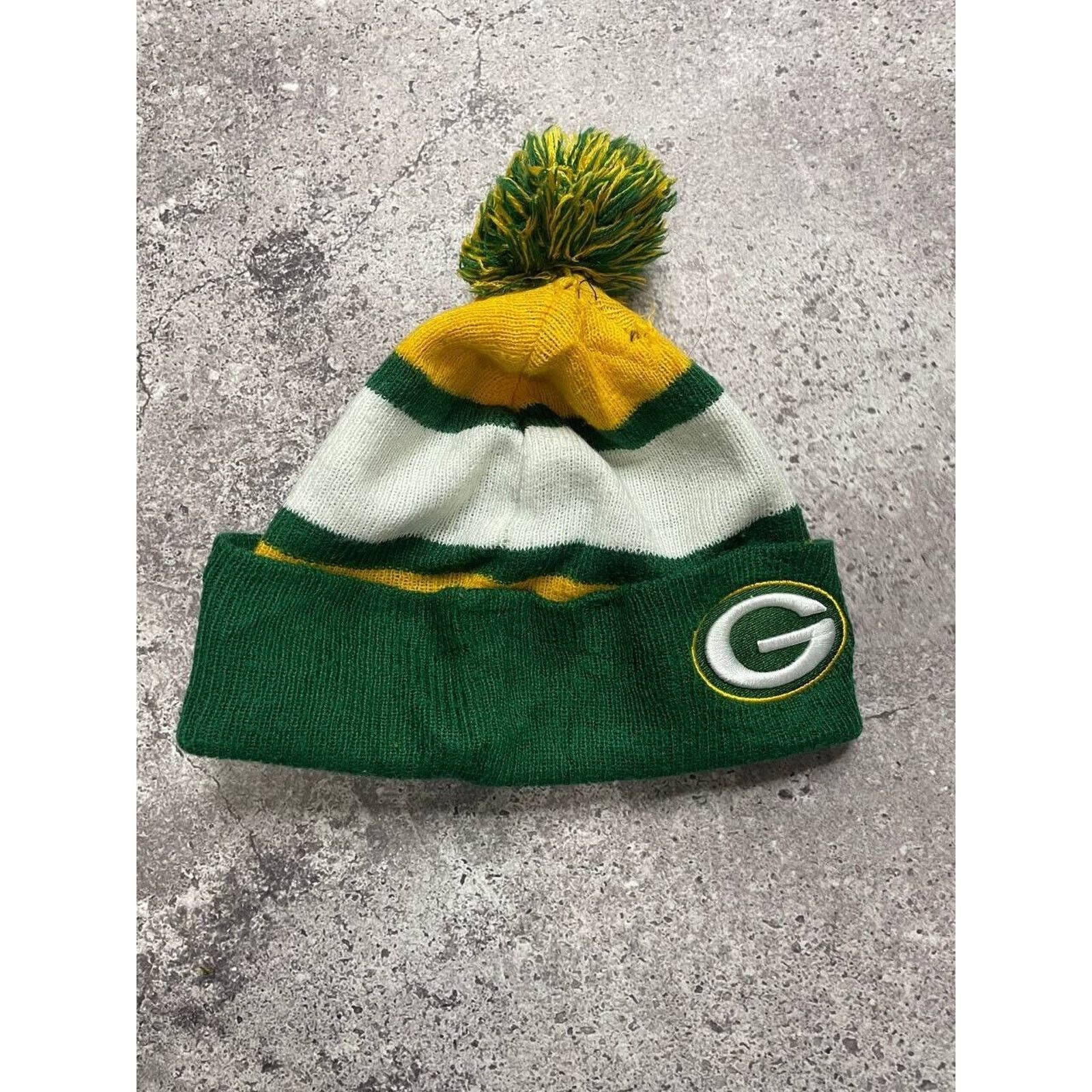 NFL × Vintage Vintage Green Bay Packers Pom Beanie Hat Green Yellow NFL Size ONE SIZE - 5 Thumbnail