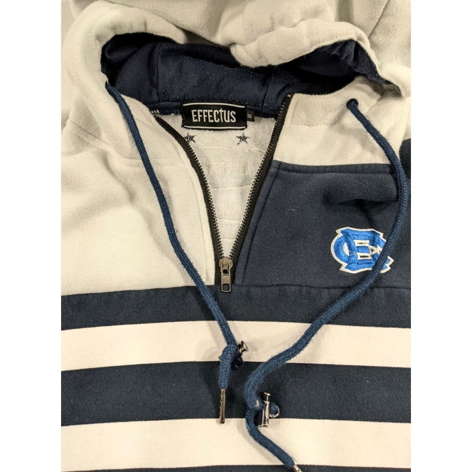Vintage Effectus Clothing Mens Navy Striped Quarter Zip Hoodie W/Pockets Size Medium Size US M / EU 48-50 / 2 - 2 Thumbnail