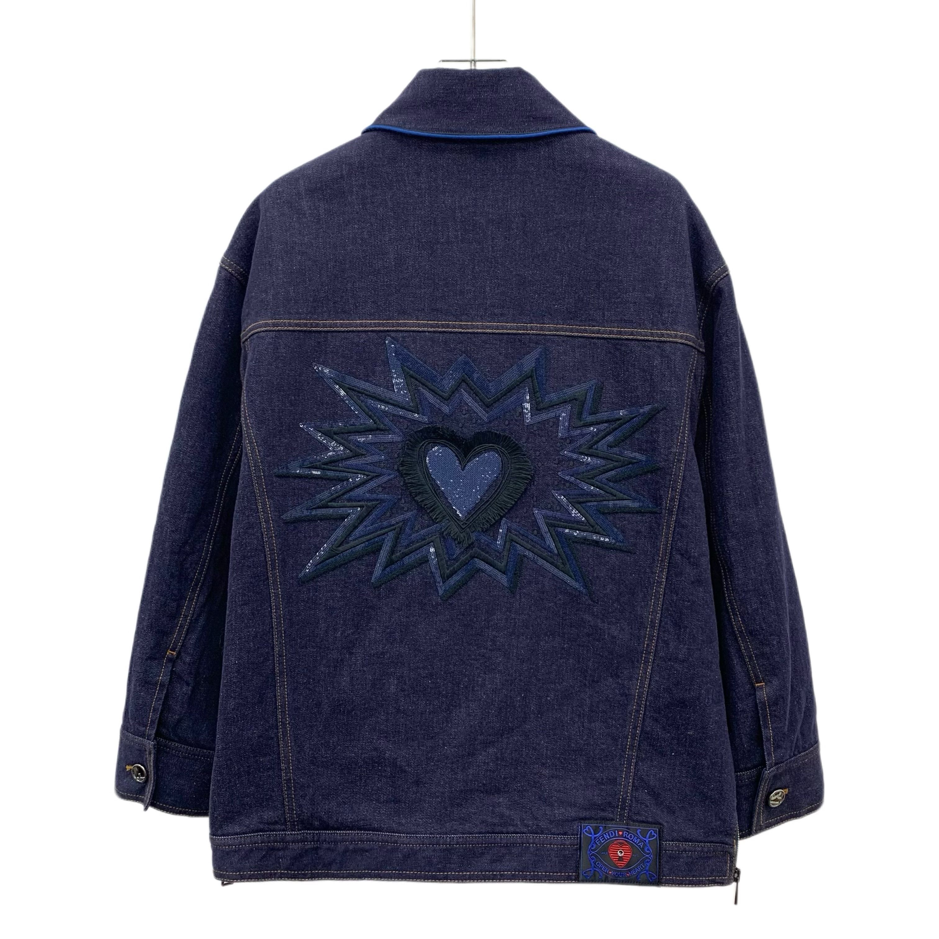 Fendi Fendi Dark Blue Heart Embroidered Denim Jacket (M) Size M / US 6-8 / IT 42-44 - 6 Thumbnail