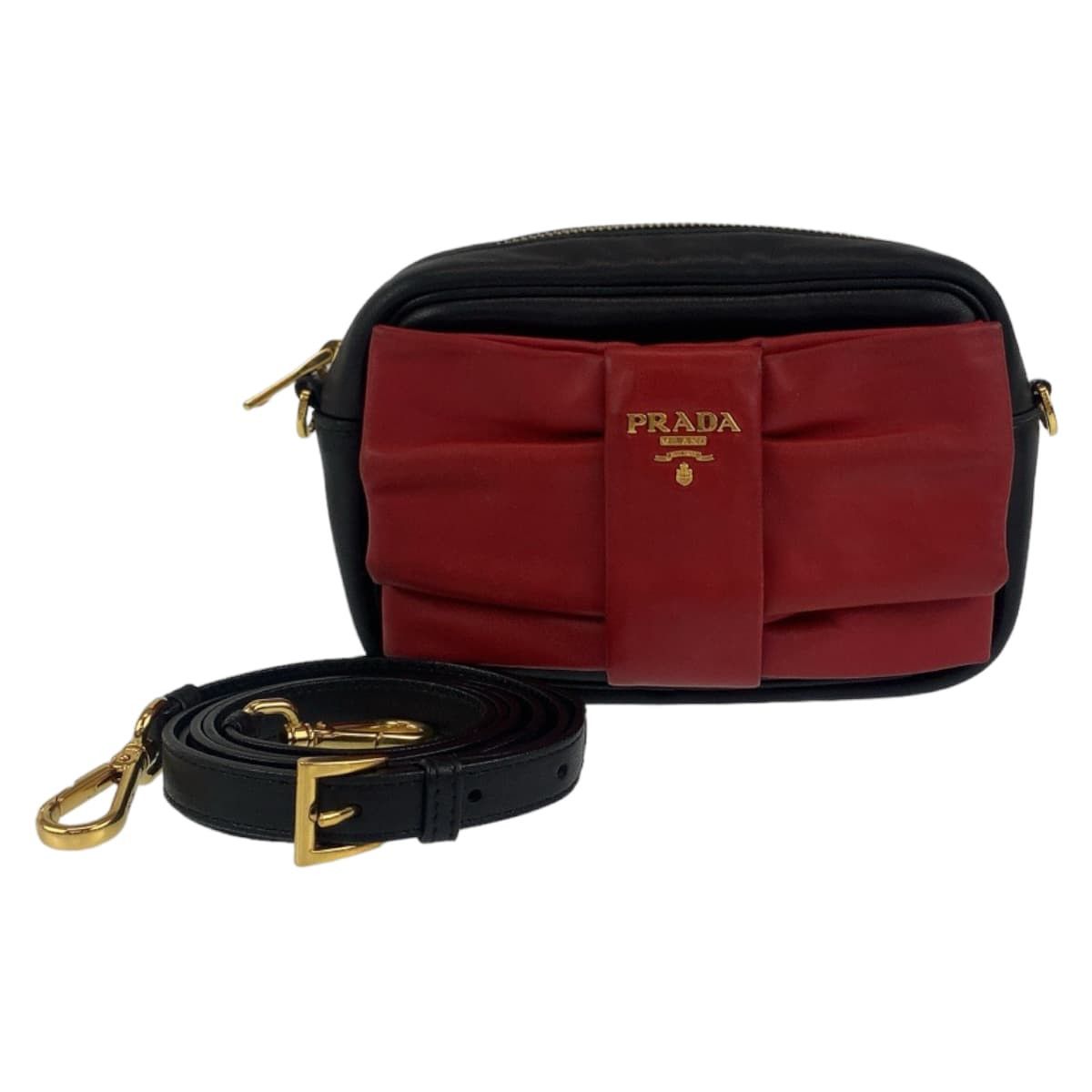 Prada Prada Ribbon Motif Leather Shoulder Bag Leather Crossbody Bag in Black, Women's