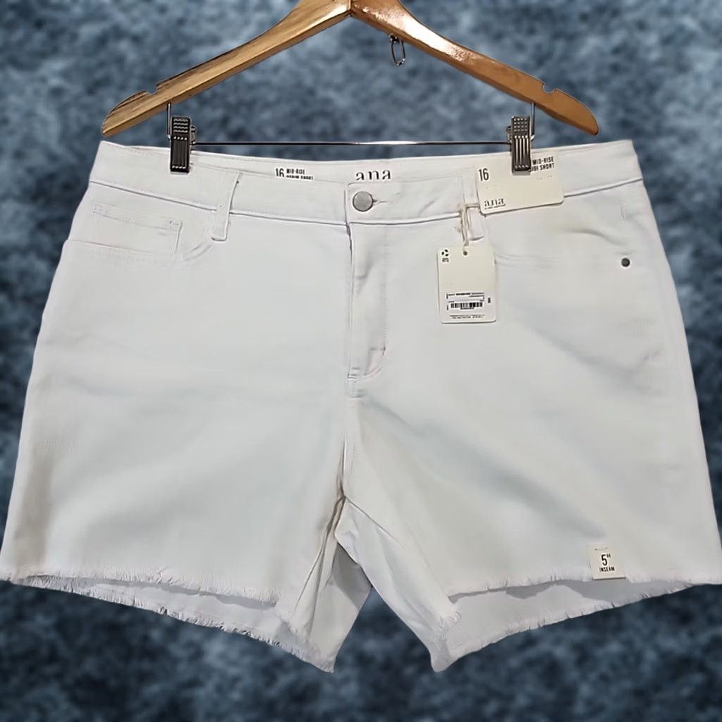 Denime a.n.a White Denim Midi Short Womens Size 16 Mid Rise 5" Inseam Flat Front 5-Pocket Rough Hem Casual Beach Womens Size 38" / US 16 / IT 52 - 1 Thumbnail