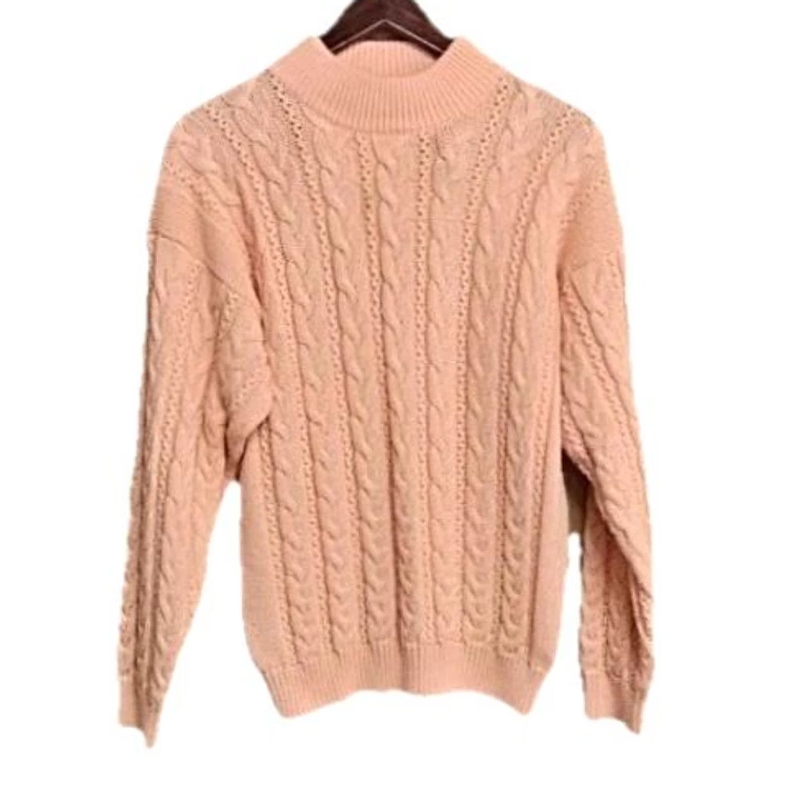 Vintage VINTAGE 80s Peach Cable Knit Mock Neck Sweater Womens M Carriage Court Sweater Size M / US 6-8 / IT 42-44 - 3 Thumbnail