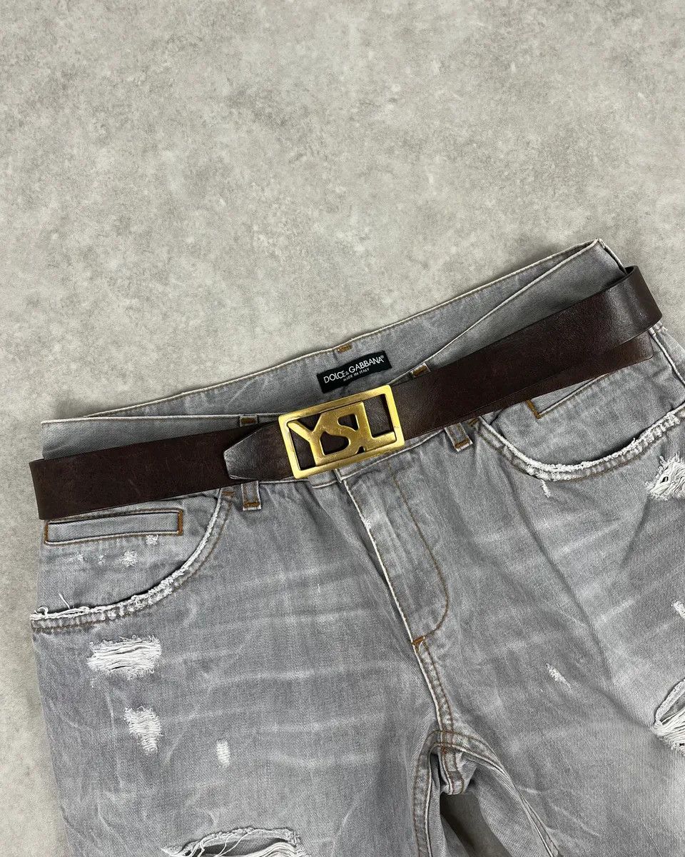 Yves Saint Laurent 2000s Yves Saint Laurent Golden YSL Buckle Black Leather Belt Size ONE SIZE - 1 Thumbnail