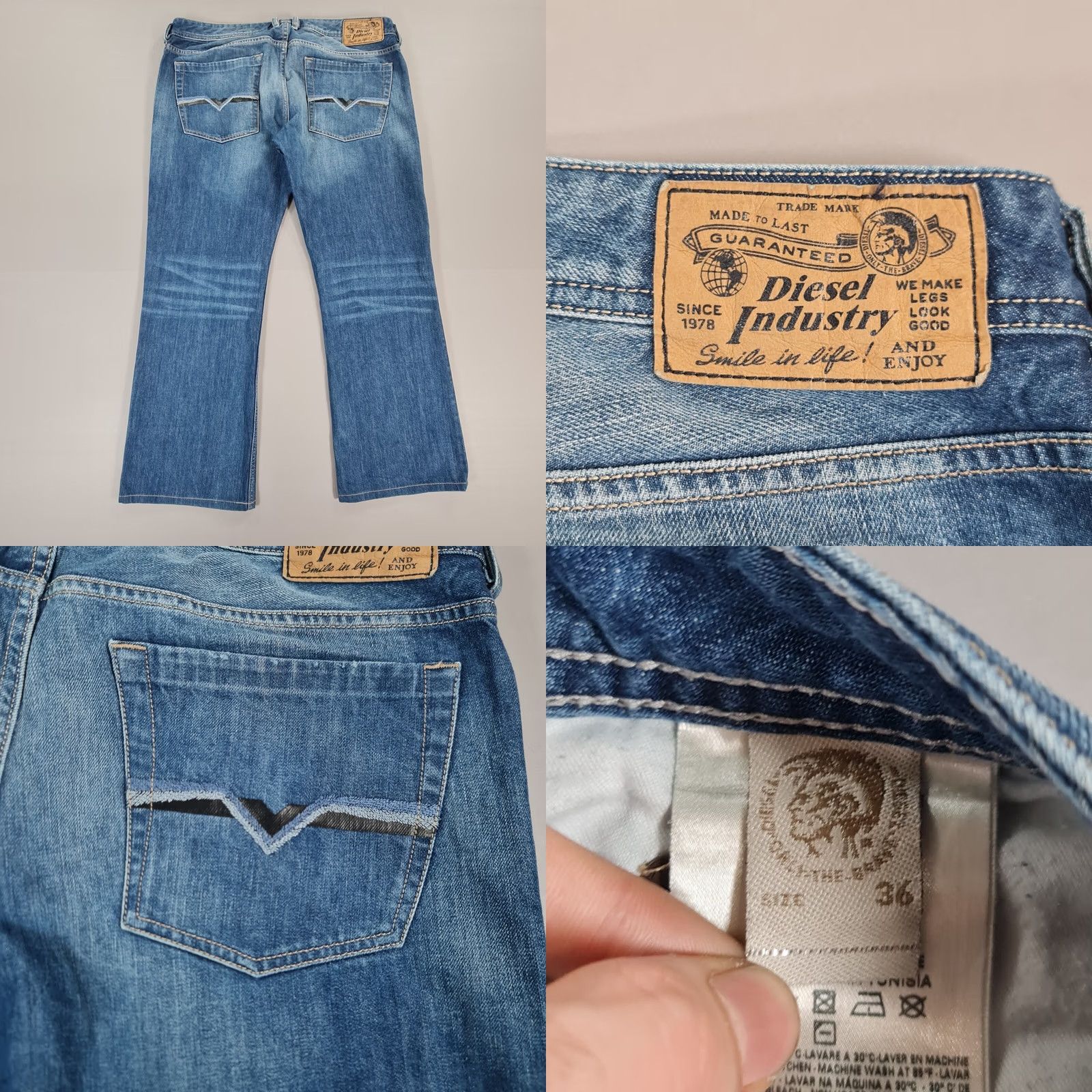 Diesel Diesel Jeans Zatiny Mens W36 L28 Blue Regular Bootcut Denim 100% Cotton Logo Button Fly Size US 36 / EU 52 - 8 Thumbnail