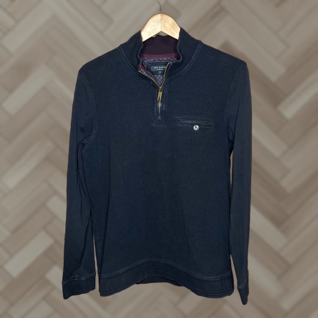 Ted Baker Ted Baker London Cotton Blend Quarter Zip Pullover Sweater Men's Medium Blue Knit 1/4 Zip Crew Neck Regular Fit Size US M / EU 48-50 / 2 - 1 Thumbnail