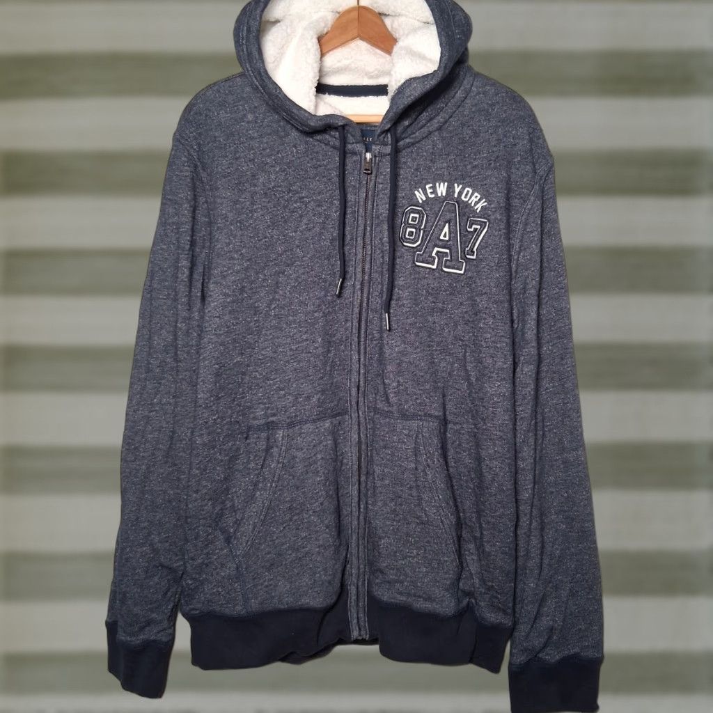 Aeropostale Aeropostale Hoodie Men XL Sherpa Lined Zip Blue New York AERO Hoodie Full Zip Pockets Embroidered Size US XL / EU 56 / 4 - 1 Thumbnail