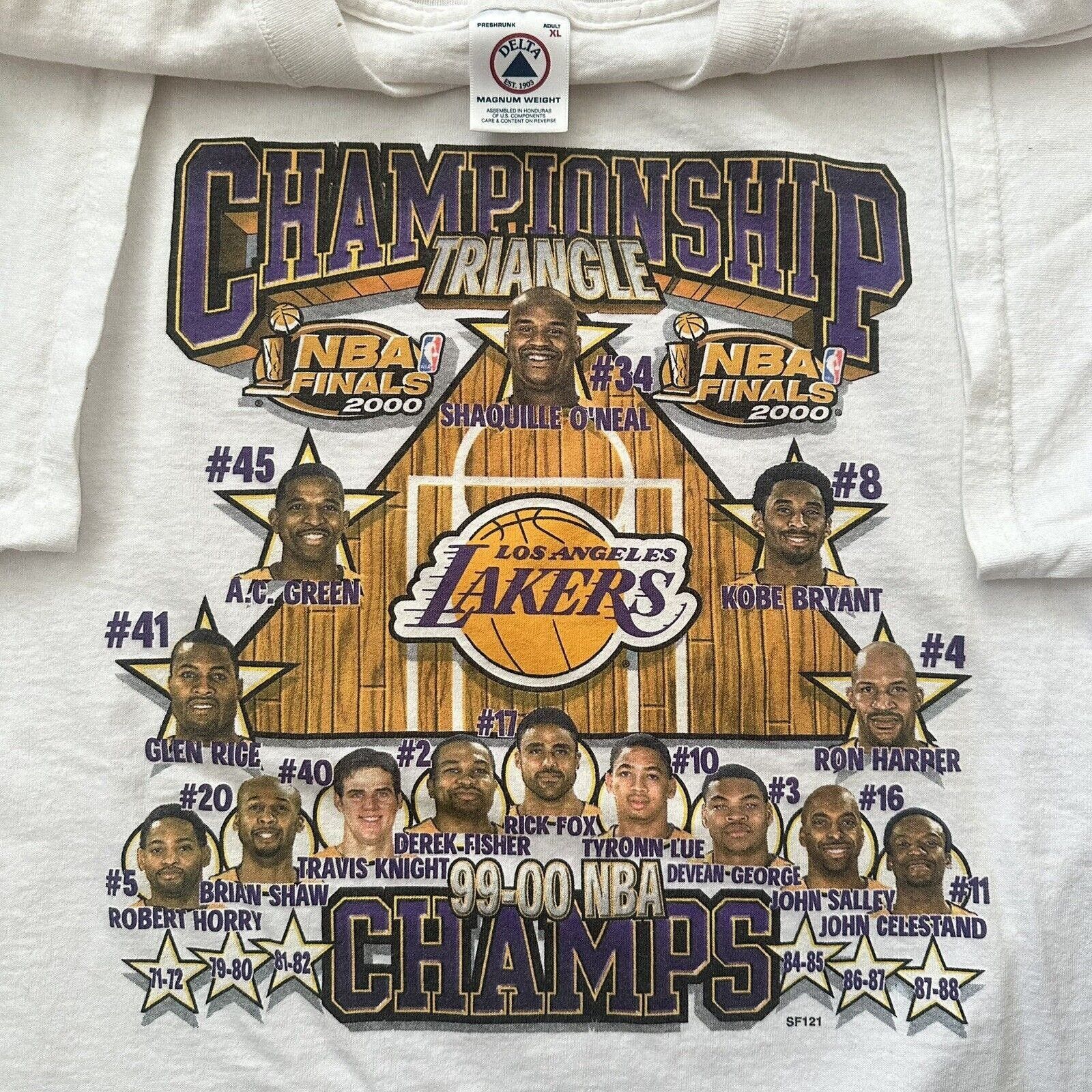 image of L A Lakers x Lakers Vintage 2000 Lakers Championship Triangle Offense Tee in White, Men's (Size XL)