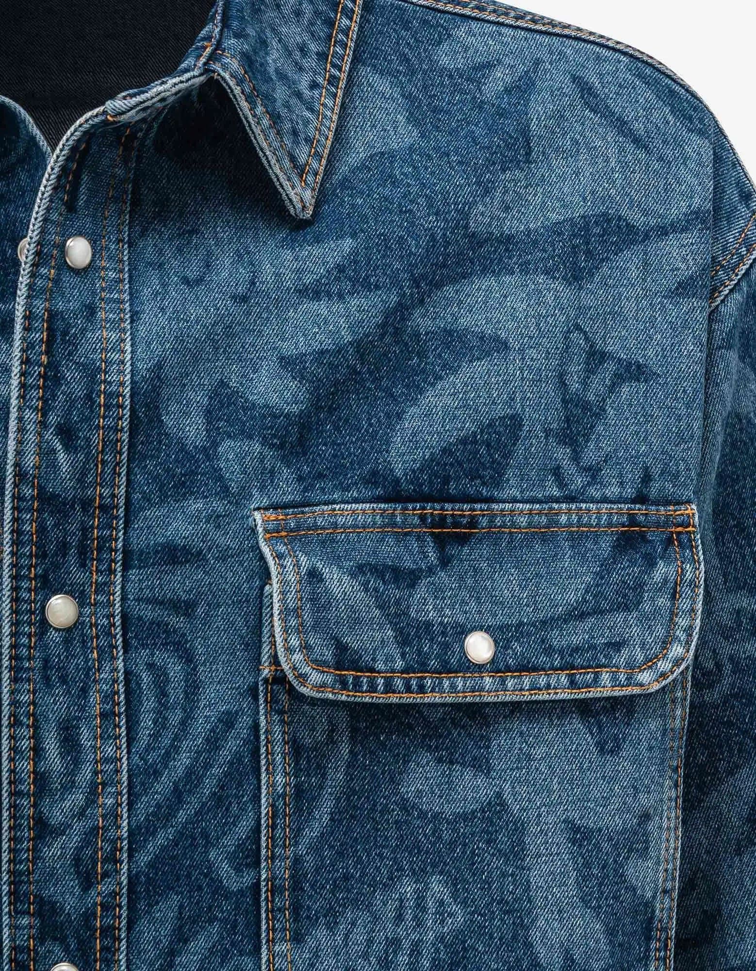 Palm Angels Palm Angels Blue Palmity All-over Laser Denim Shirt Size US M / EU 48-50 / 2 - 5 Thumbnail