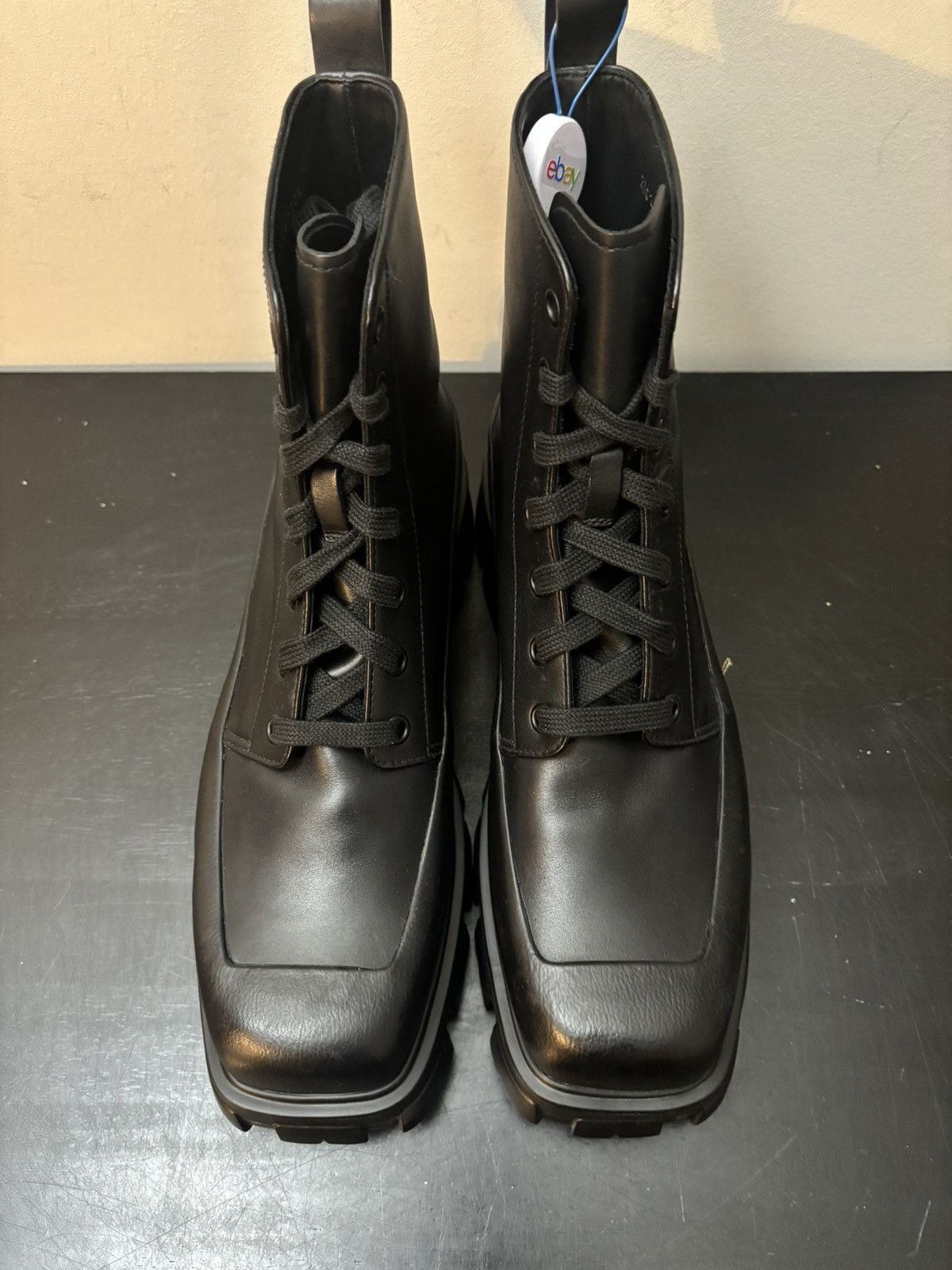 Prada Prada Monolith Square Toe Leather Ankle Boots Black Size US 10.5 / EU 43-44 - 2 Thumbnail