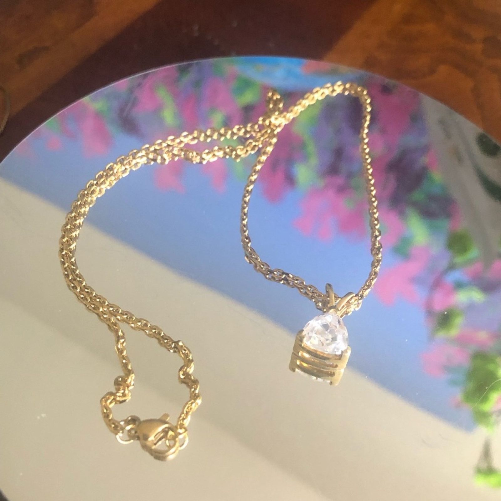 Vintage Vintage prong set triangle clear cubic zirconia necklace Size ONE SIZE - 3 Thumbnail