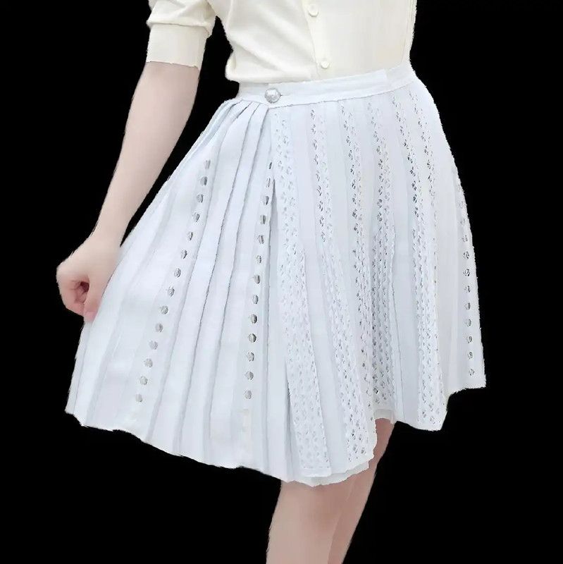 Chanel Chanel Striped Light Blue Pleated Skirt 0089 Size 23" - 1 Thumbnail
