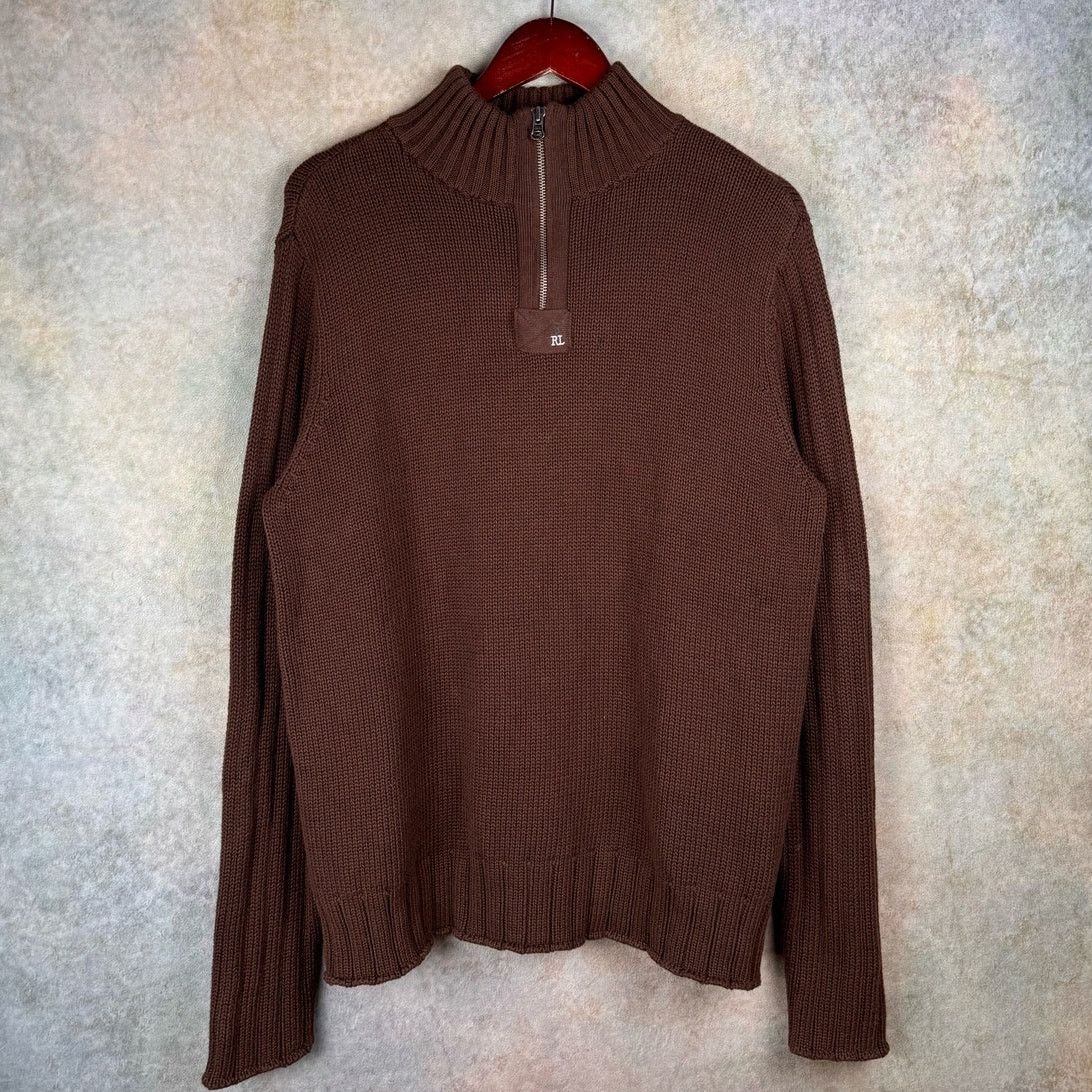 Polo Ralph Lauren × Vintage VTG 90s Polo Jeans Co Knit Q Zip Sweater Sz L Brown Size US L / EU 52-54 / 3 - 2 Thumbnail