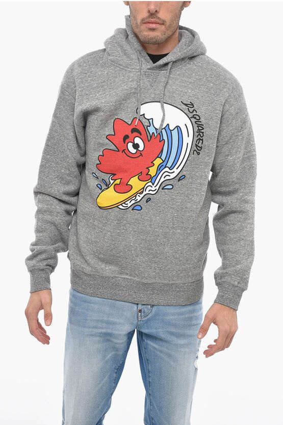 image of Dsquared2 Fleece Cotton Surfong Leaf Hoodie in Grey, Men's (Size Large)