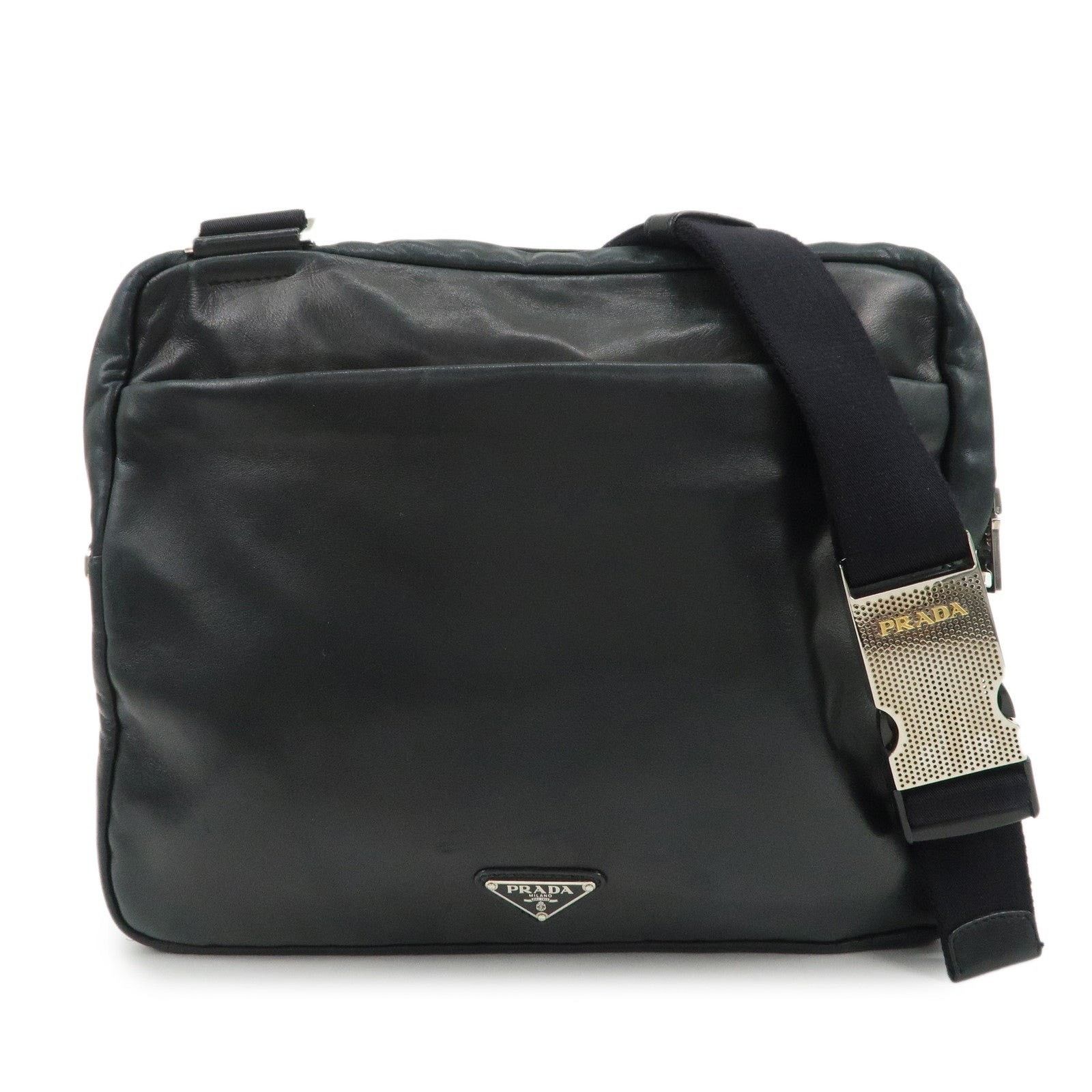 Prada Prada Triangle Logo Lambskin Crossbody Bag Black Size ONE SIZE - 1 Thumbnail