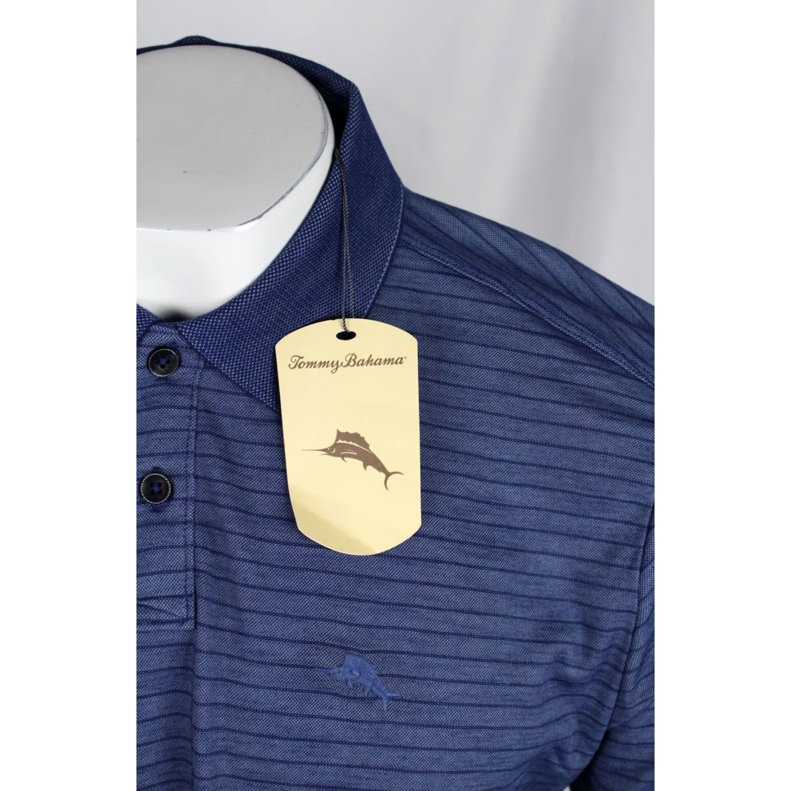 Tommy Bahama Tommy Bahama Men's Striped Polo Short Sleeve Shirt Island Navy Blue ST226446RS Size US S / EU 44-46 / 1 - 3 Thumbnail