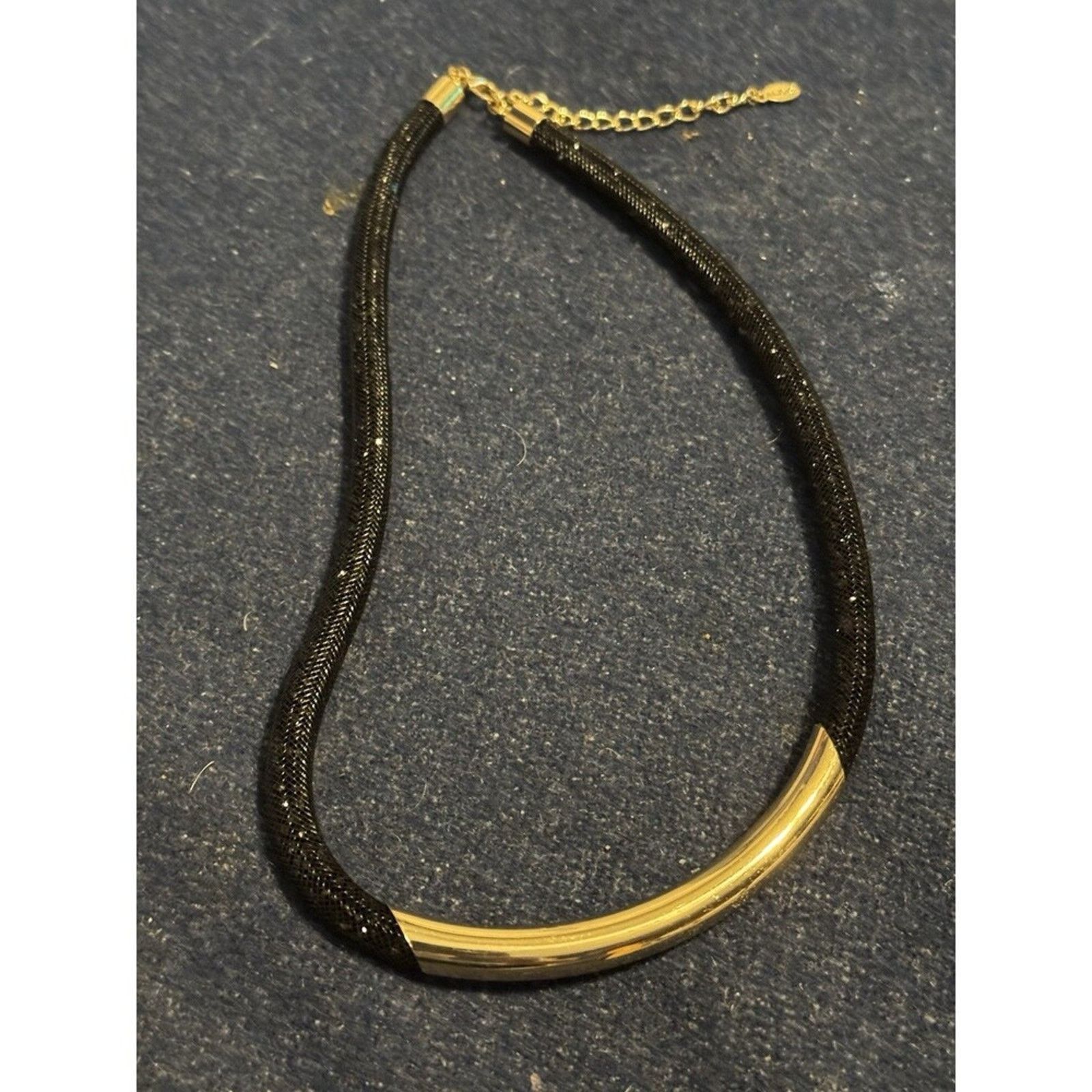 Aldo Aldo Black Mesh Sparkle Cord with Gold-Tone Bar 18in Size ONE SIZE - 1 Thumbnail