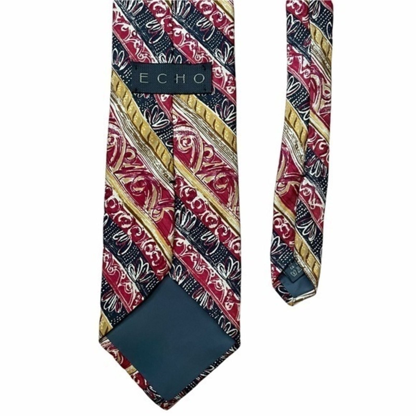 Vintage Vintage Echo Illustrated Stripe Silk Tie Size ONE SIZE - 4 Thumbnail