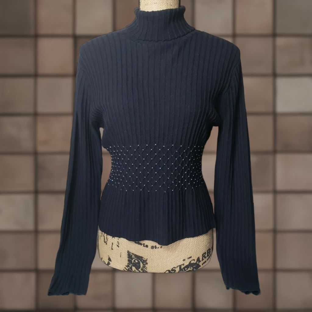 Vintage VINTAGE A.S.A.P Wool Beaded Ribbed Turtleneck Sweater-Size L Shirt Adult Large Black Beaded Ribbed Turtleneck Sweater 90s Mens Size L / US 10 / IT 46 - 1 Thumbnail