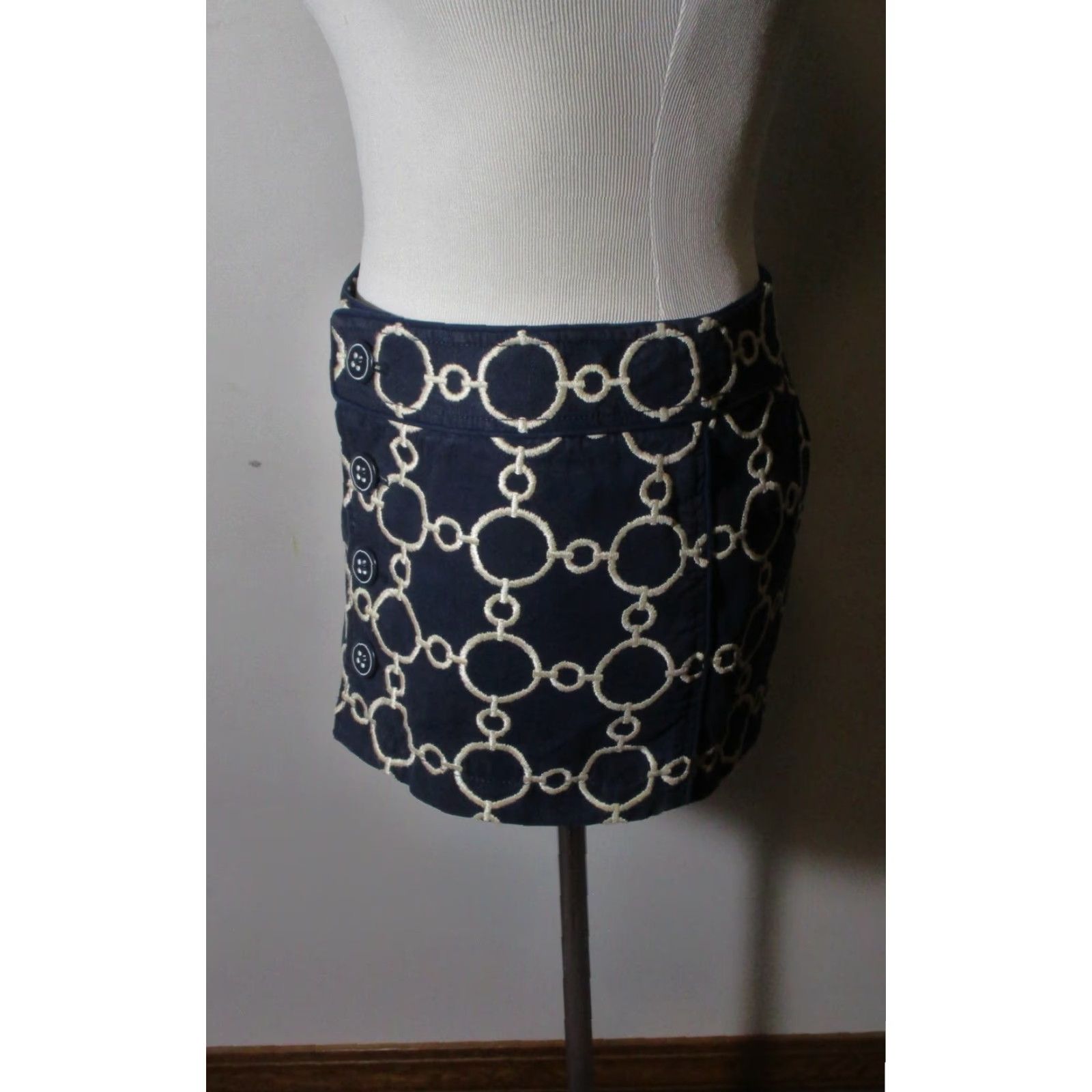 Juicy Couture JUICY COUTURE Blue Button Mini Skirt 0 Women's Cotton Short 12" Long Geometric Pattern Fall Spring Summer Vintage No Size 25" / US 0 / IT 36 - 4 Thumbnail