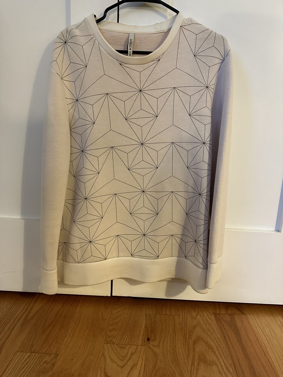 image of Neil Barrett Geometric Crew Neck Sweater in White, Men's (Size Small)