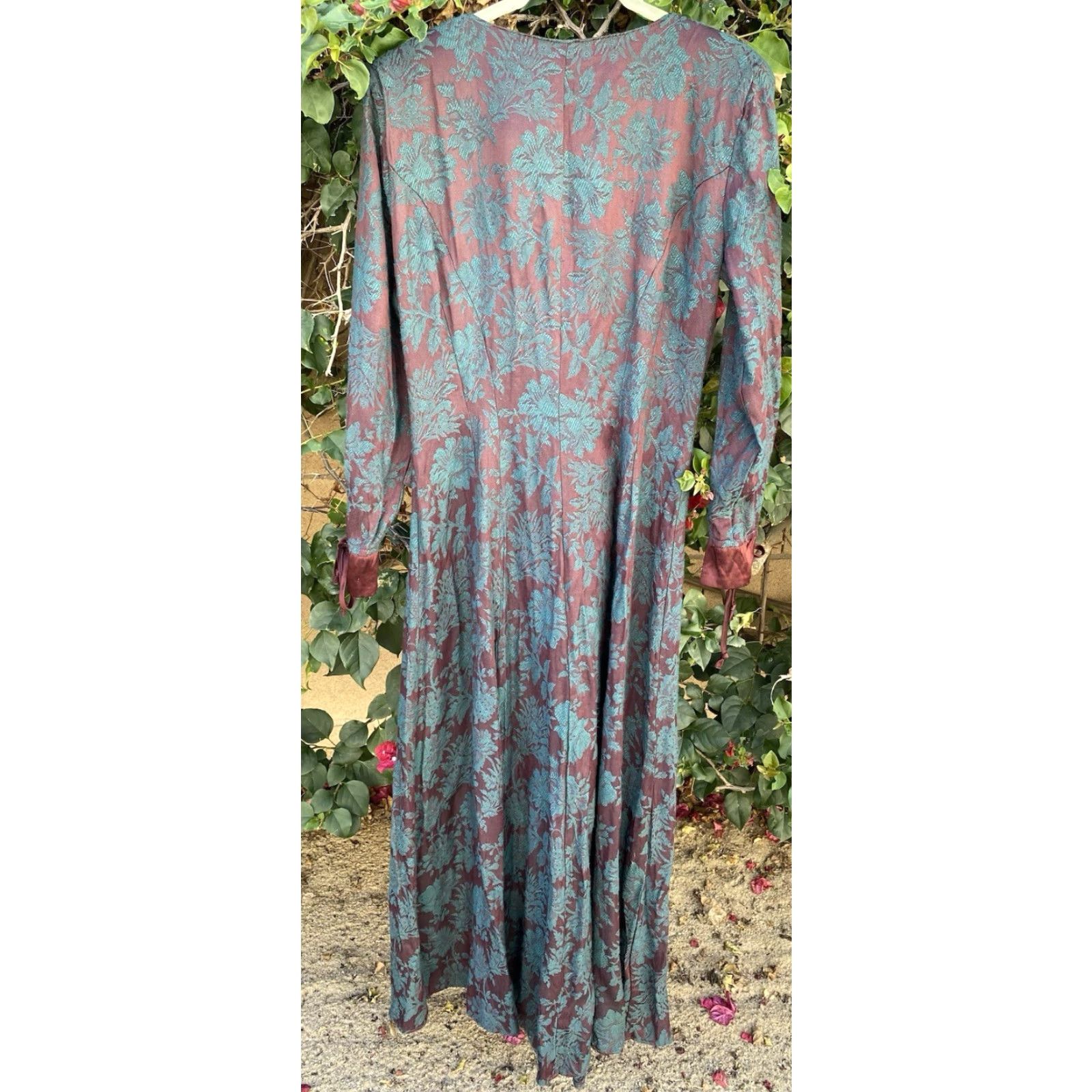 VINTAGE Karen Alexander Maxi Dress 1980s 1990s Floral Jacquard Burgundy Green USA 8 Red Bohemian Shirt?