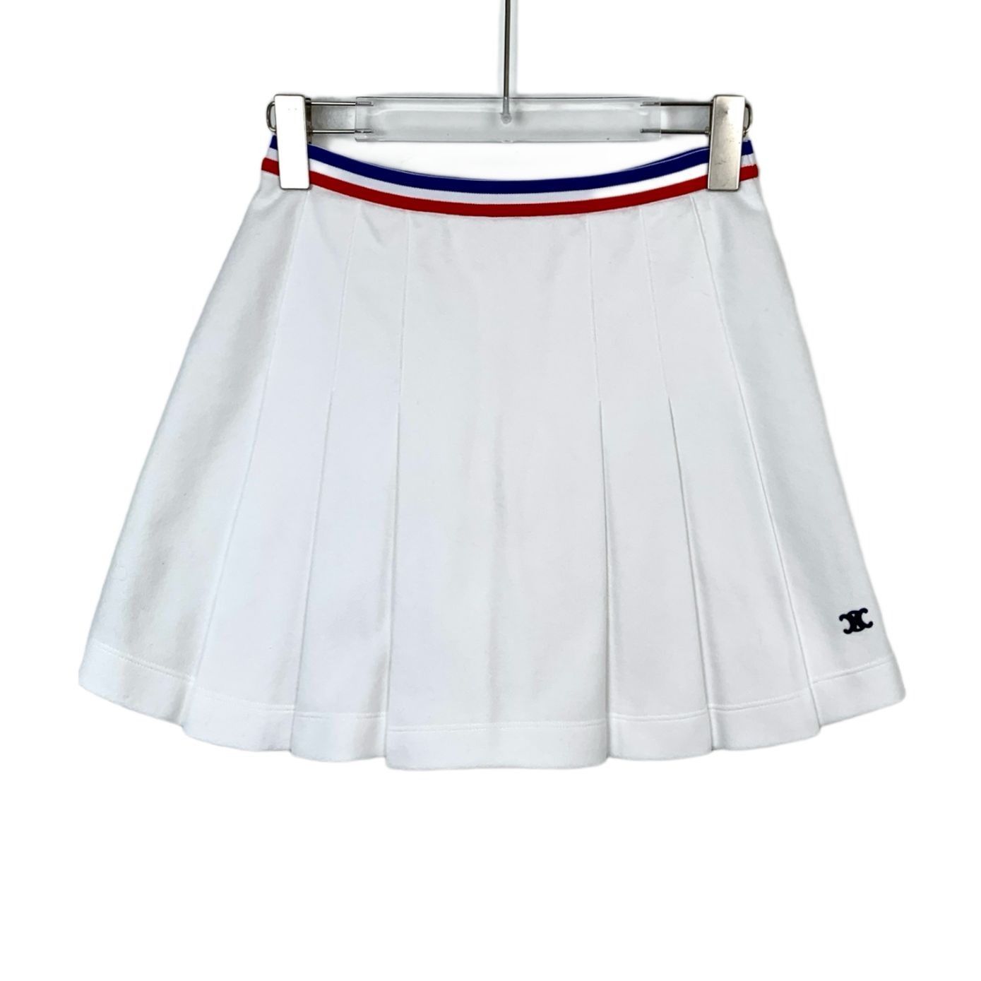 Celine Celine white logo embroidered cotton pleated skirt Size S / US 4 / IT 40 - 1 Thumbnail