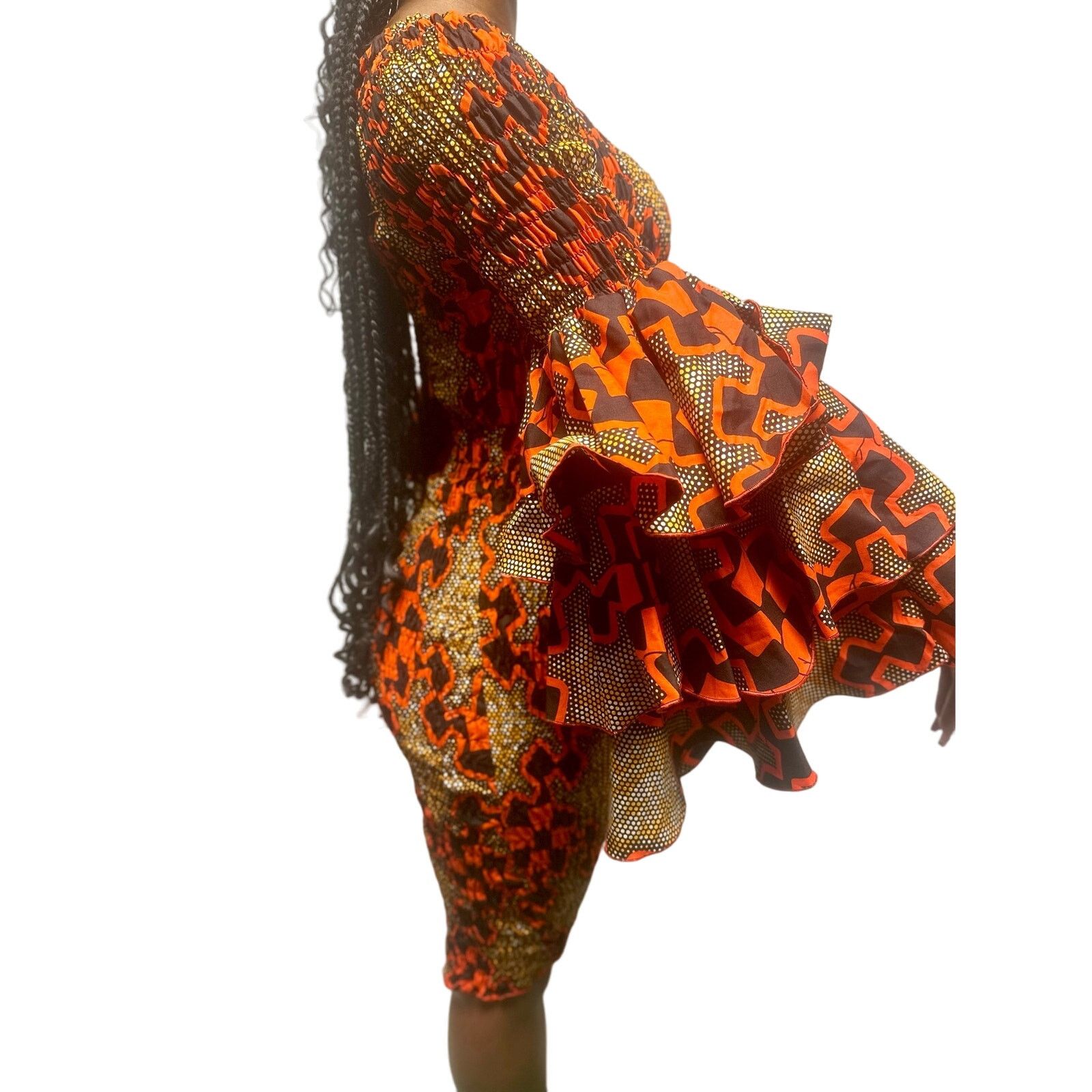 Other Black & Red African bodycon midi dress ruffle 70s sleeves Size S / US 4 / IT 40 - 4 Thumbnail