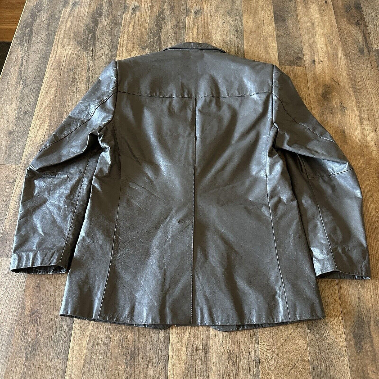Other Vintage Saddlery Grey Mens 40 Genuine Leather Jacket Blazer Size 40R - 2 Thumbnail