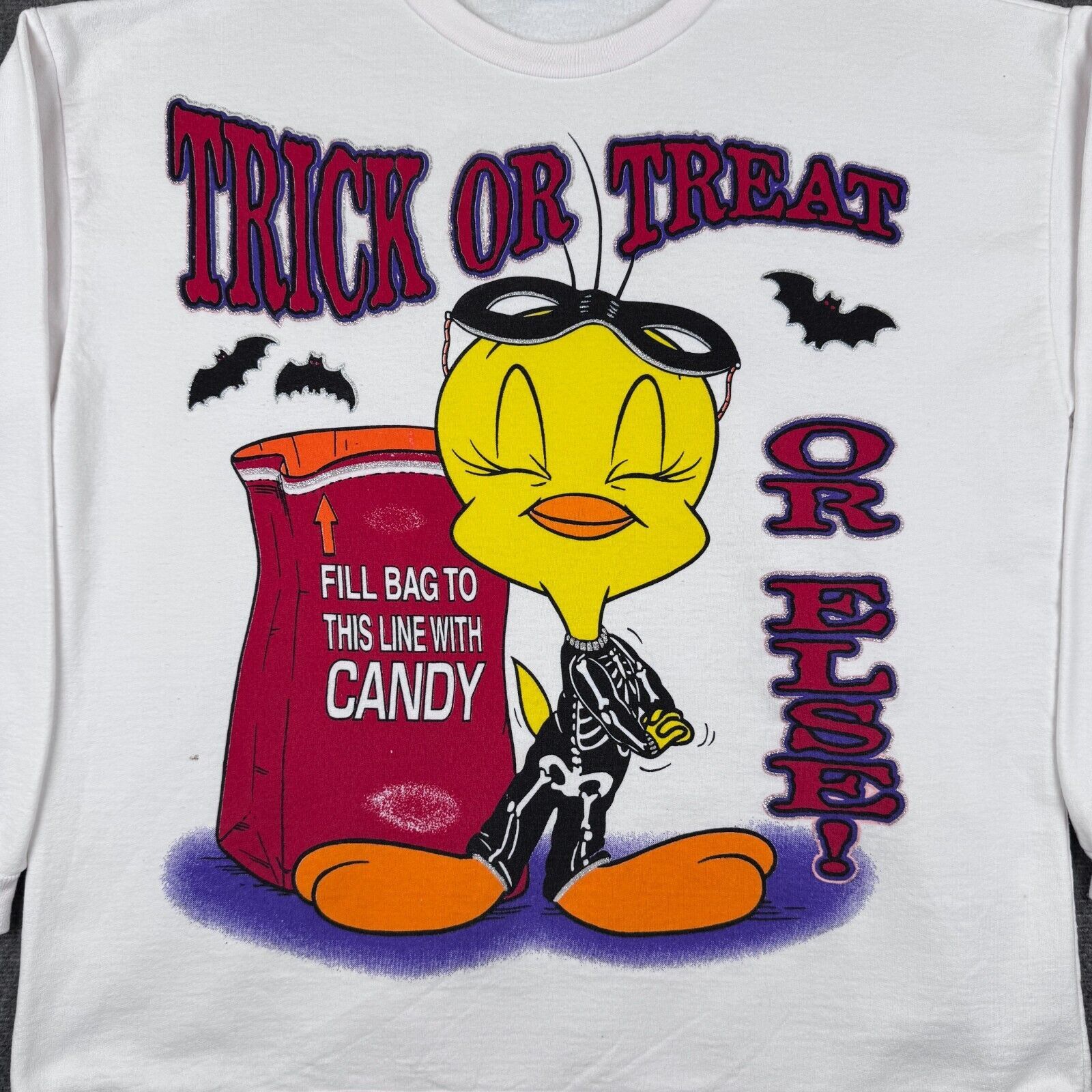 Warner Bros Vintage Looney Tunes Halloween Sweatshirt Men's Large White Size US L / EU 52-54 / 3 - 2 Thumbnail
