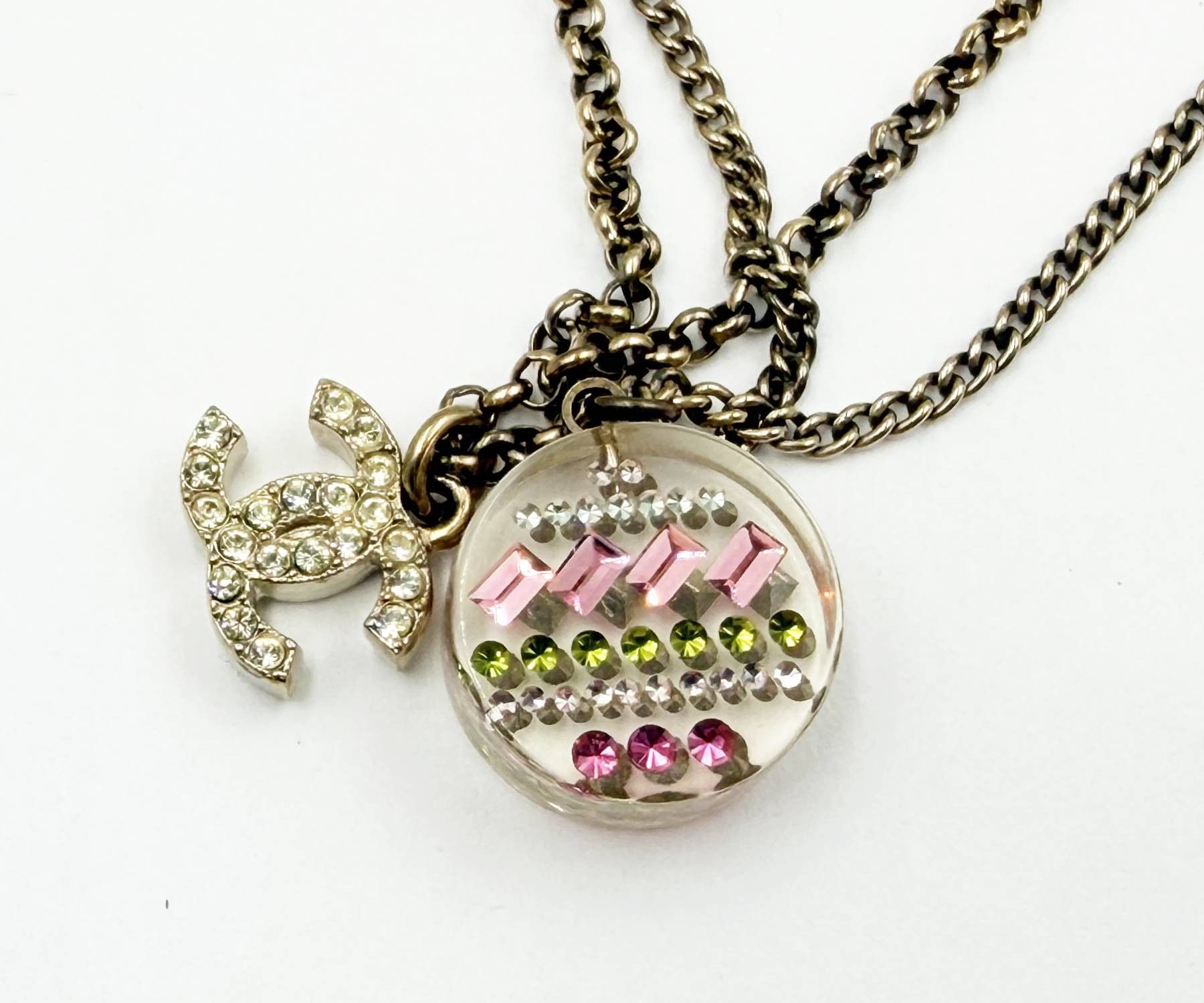 Chanel Chanel Gold CC Round Resin Crystal Double Chain Necklace Size ONE SIZE - 4 Thumbnail