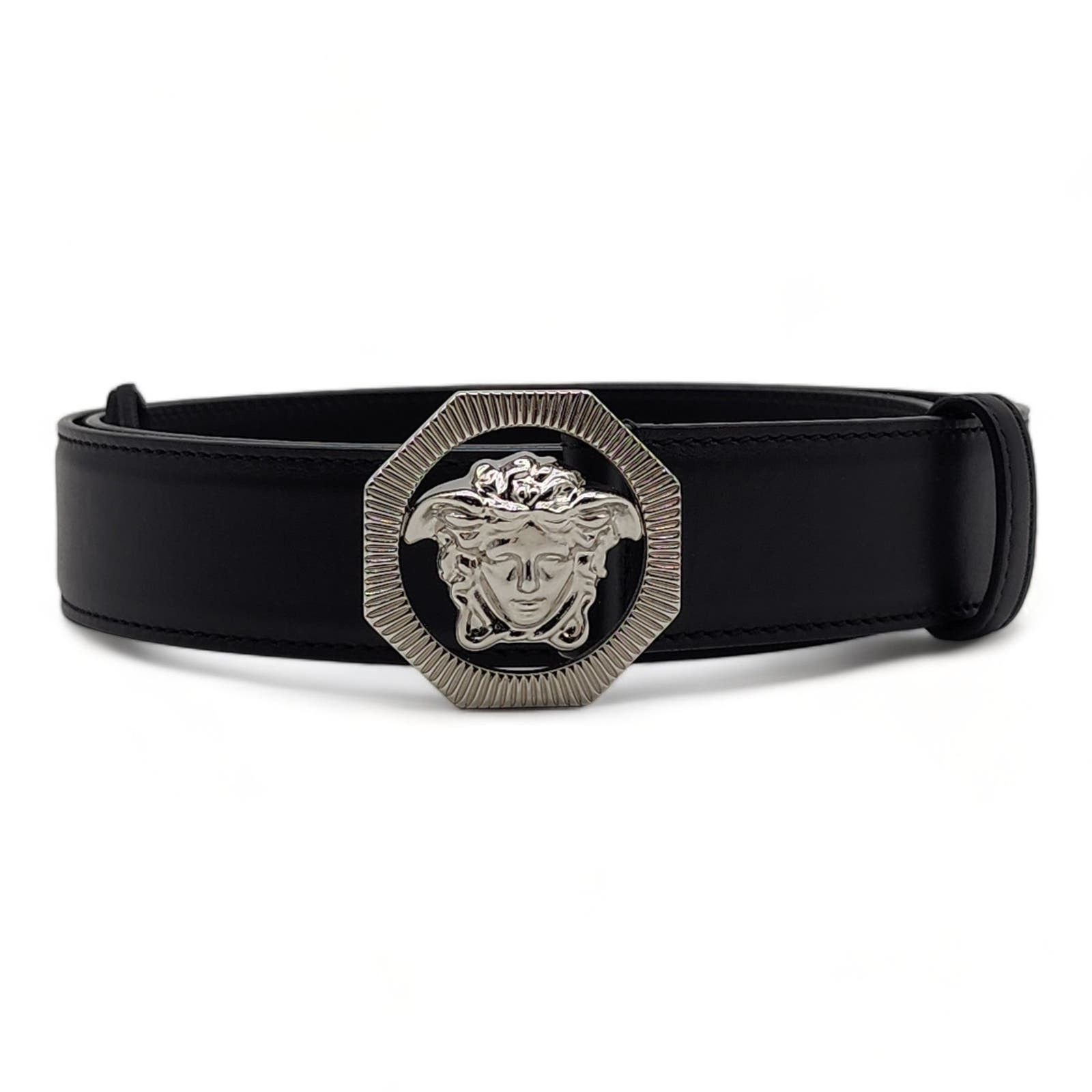 image of Versace Medusa Black Leather Belt 100/40 NWT $650, Men's
