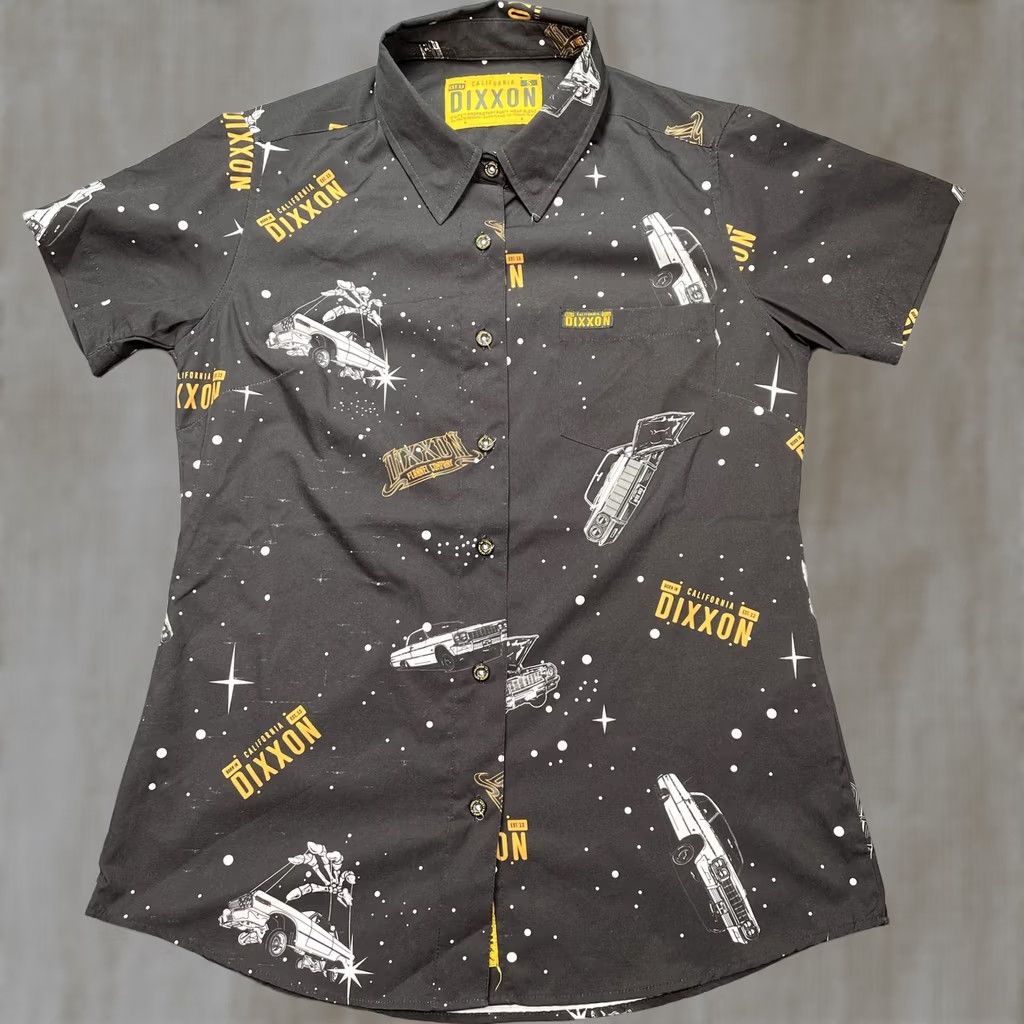 Vintage Dixxon Shirt Mens Small Black Space Car Graphic Short Sleeve Button-Up Stretch Size S / US 4 / IT 40 - 1 Thumbnail