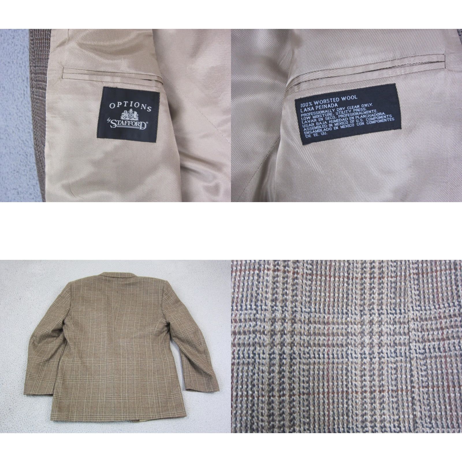 Stafford Stafford Blazer Jacket Mens 40 Wool Tweed Brown Single-Breasted 2-Button Notch Lapel Solid Vintage Style 80s 90s City Classic Size 40R - 9 Thumbnail