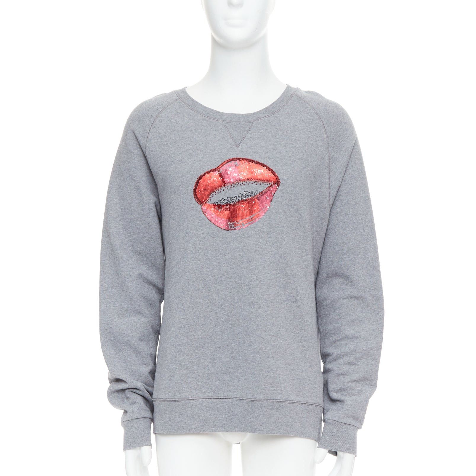 Dries Van Noten DRIES VAN NOTEN grey cotton red sequins lip crew pullover top L Size US L / EU 52-54 / 3 - 1 Thumbnail