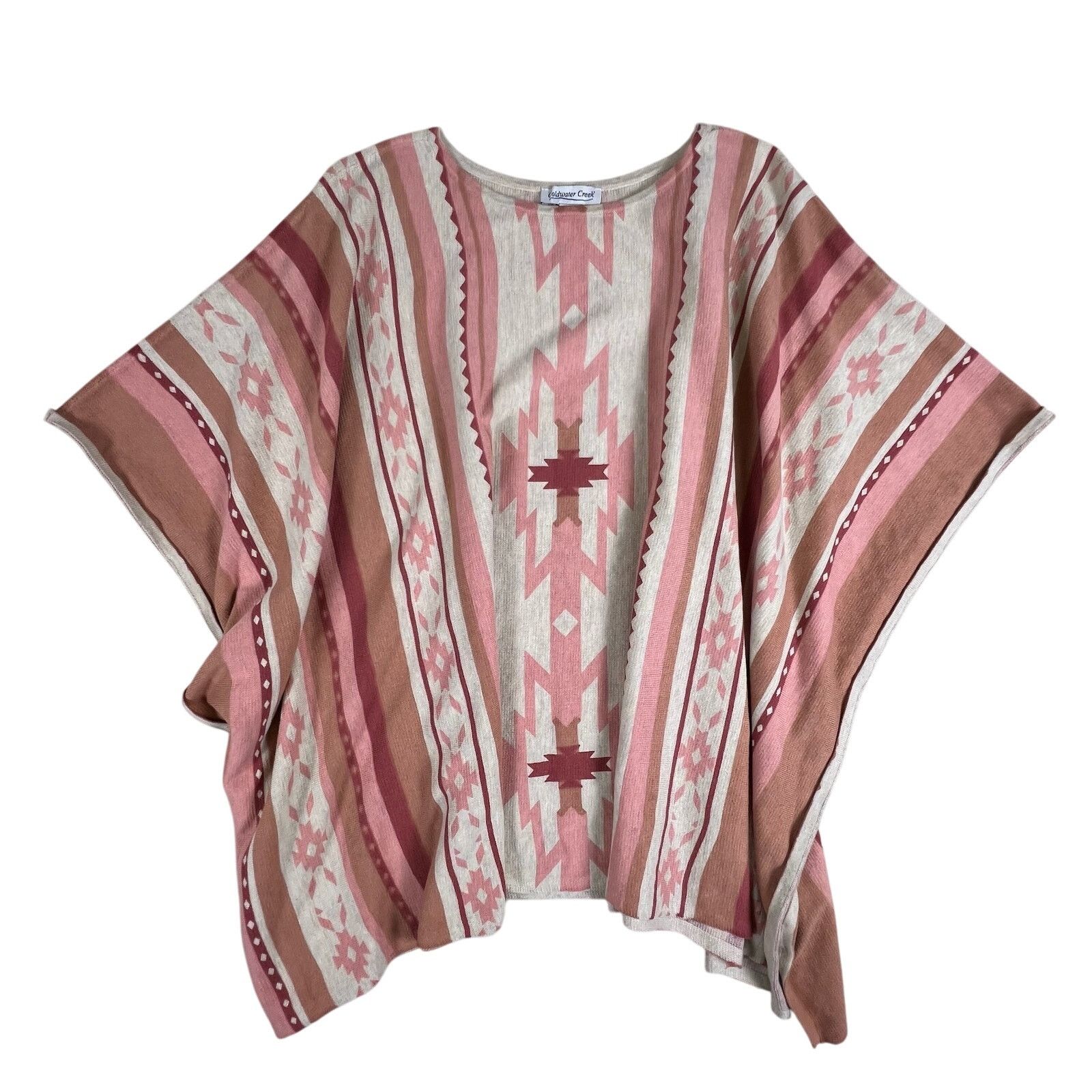 Coldwater Creek Boho Pink Aztec Cotton Knit Poncho OS | Cozy Coldwater Creek Size S / US 4 / IT 40 - 3 Thumbnail