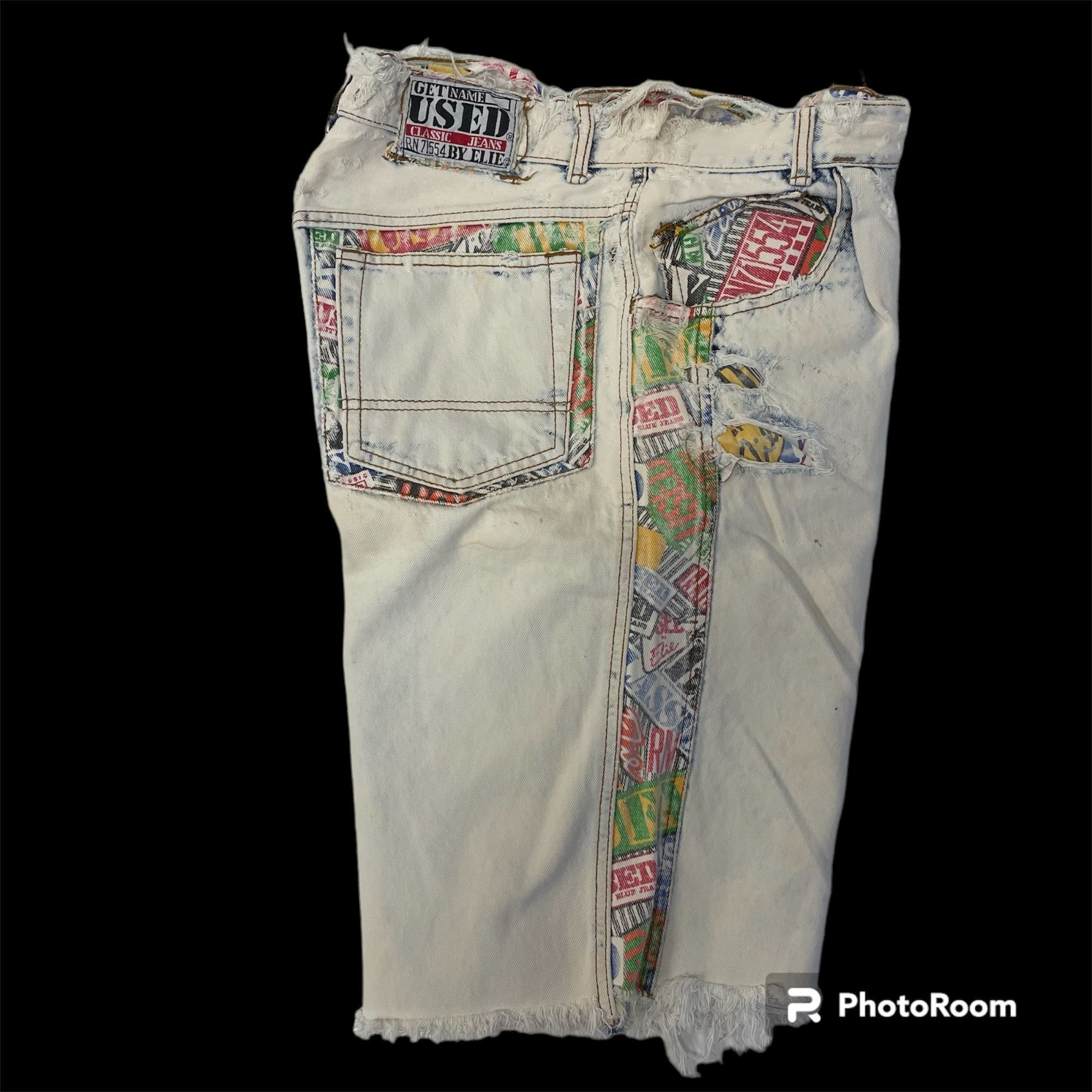 Image of Unkwn 80's Get Used White Acid Washed Blue Jean Streetwear Shorts, Men's (Size 33)