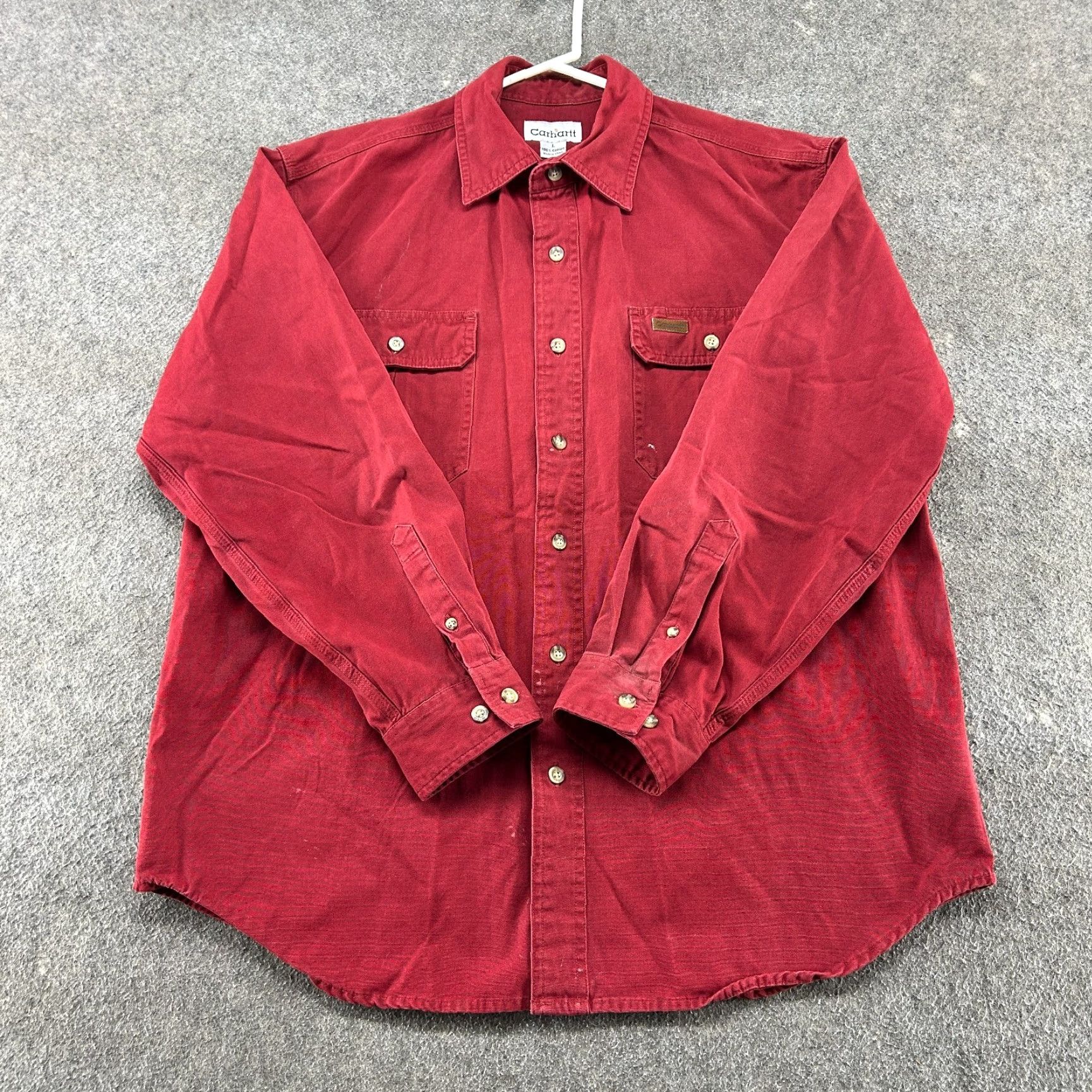 Carhartt VINTAGE Carhartt Shirt Mens L Red Button Up Long Sleeve Solid Canvas Cotton 90s Size US L / EU 52-54 / 3 - 2 Thumbnail