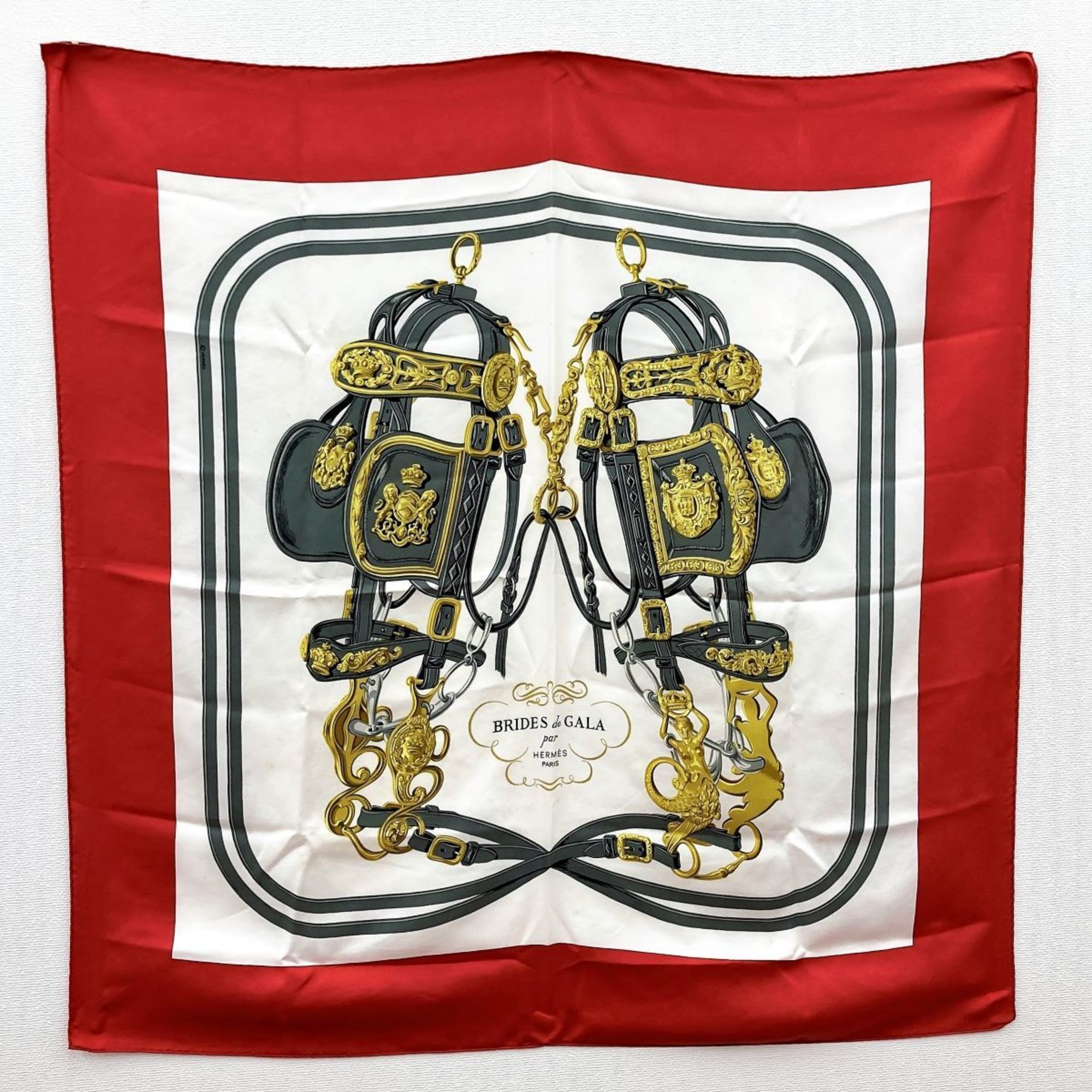 image of Hermes Brides De Gala Kare90 Scarf Silk Red White Ladies in Red Color, Women's